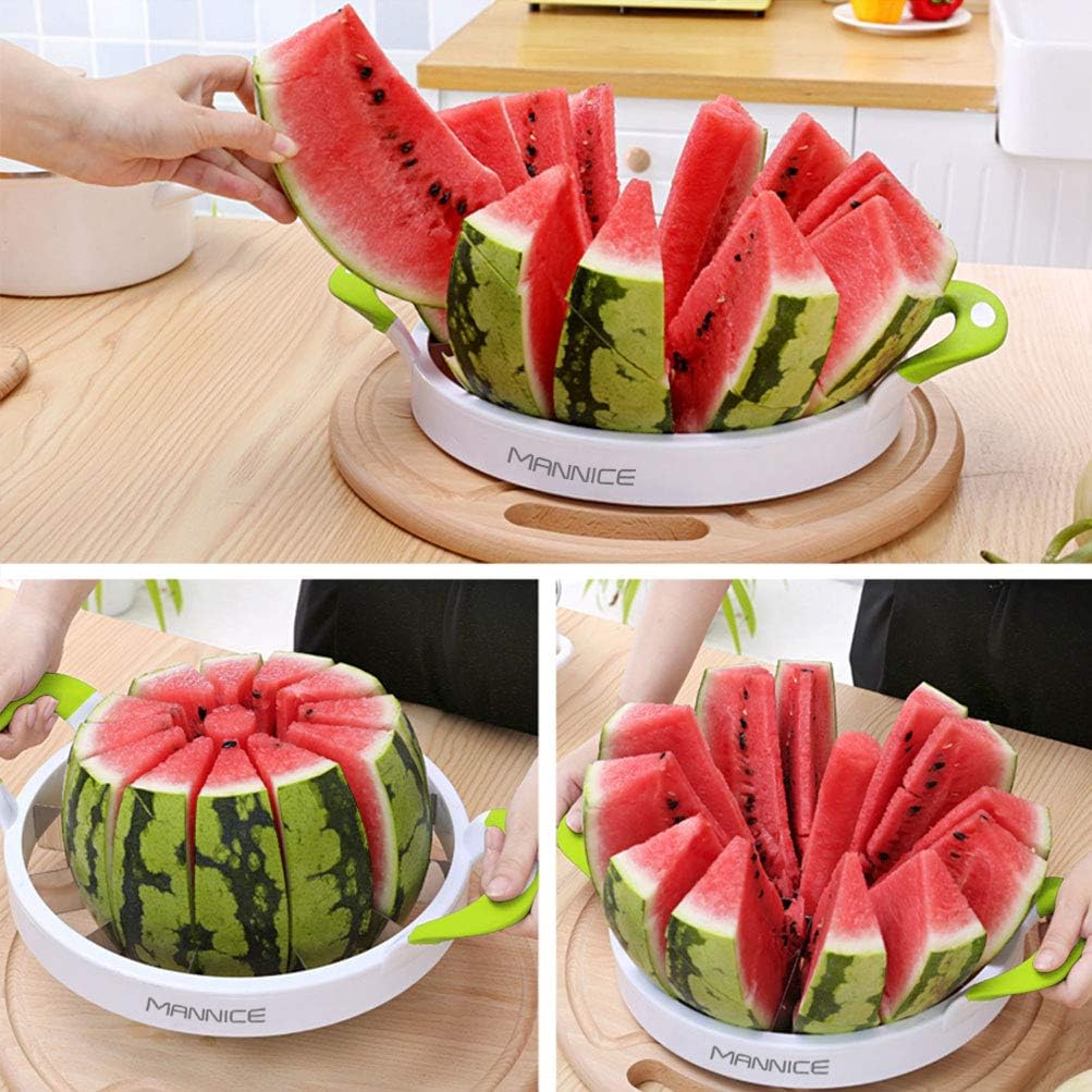 Extra Large Watermelon Slicer Cutter Comfort Silicone Handle,Home Stainless Steel Round Fruit Vegetable Slicer Cutter Peeler Corer Server for Cantaloup Melon,Pineapple,Honeydew,Get 12,As Seen On TV: Home & Kitchen