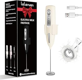 Milk Frother, USB Charge, 3 Speed Adjustment, Beverage Blender Kitchen Electric Blender, Paste Bracket, Removable Stainless Steel Blender for Latte, Cappuccino, Egg and Coffee Frother (Beige)