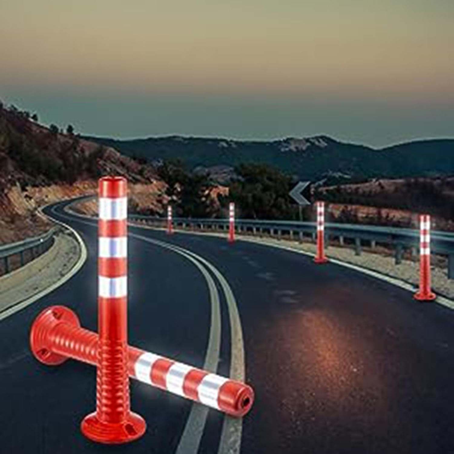 2-Pack Safety Cones, Flexible Traffic Delineator Posts with Reflective Bands, Durable Safety Bollards for Parking Lots, Construction Sites, and Home Garages