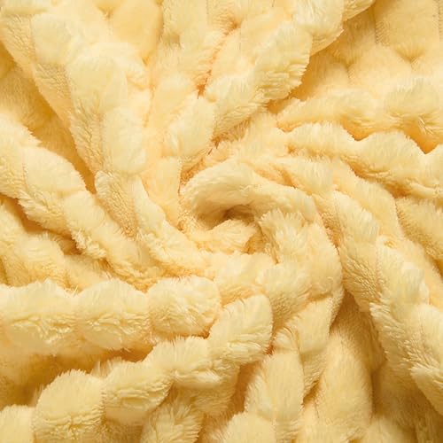 Miniatura 5 de Vessia - Manta de franela de forro polar (50x70 pulgadas), manta 3D de jacquard ligera amarilla con textura de lana y cálida para sofá, sillón,