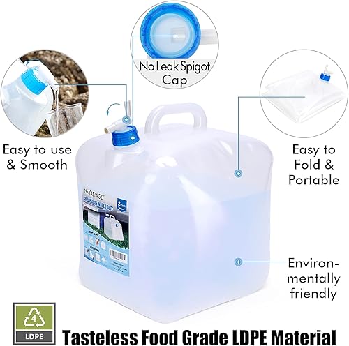Miniatura 7 de INNO STAGE Contenedor de agua plegable de 2.6 galones con espita, cantina de agua plegable, jarra portátil de almacenamiento de agua para acampar al