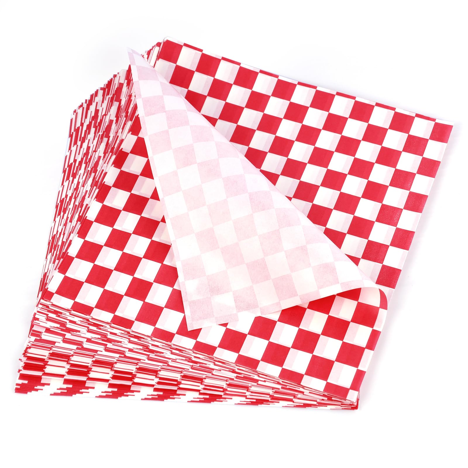 Obkładki do koszyczka na delikatesy w kratkę, 100 sztuk odpornego na tłuszcz papieru na kanapki, opakowania na żywność, kratkowane arkusze odporne na tłuszcz do burgerów, przekąsek, frytek i chleba