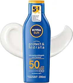 NIVEA SUN Protetor Solar Protect & Hidrata FPS 50 200ml, Alta Proteção UVA/UVB, Hidratação Prolongada, Rápida Absorção, Pantenol, Cuidado Solar Corporal e Facial