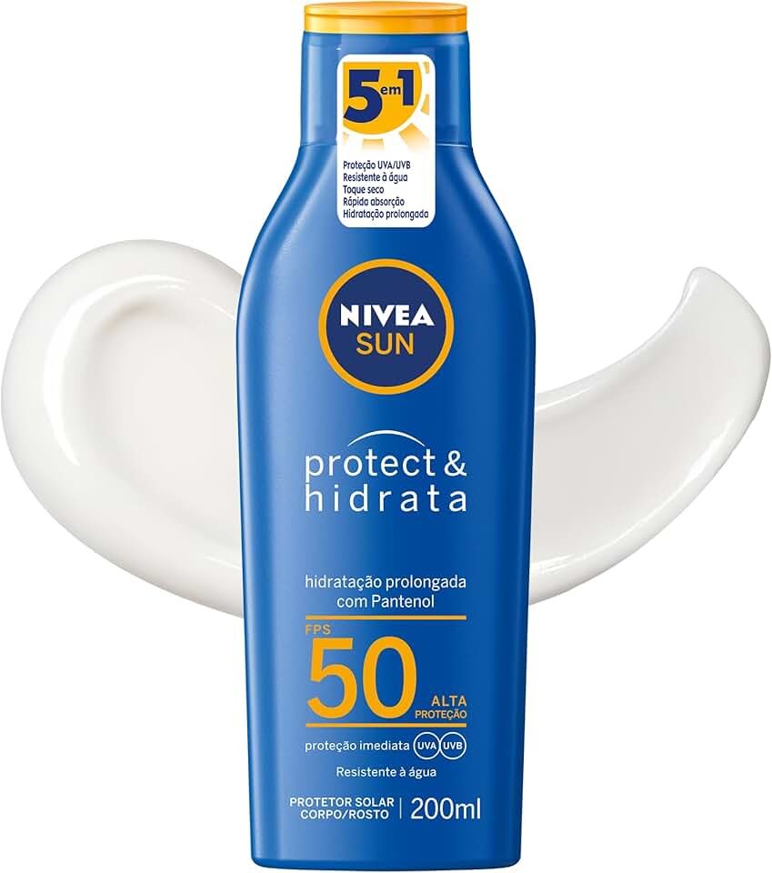 NIVEA SUN Protetor Solar Protect & Hidrata FPS 50 200ml, Alta Proteção UVA/UVB, Hidratação Prolongada, Rápida Absorção, Pantenol, Cuidado Solar Corporal e Facial