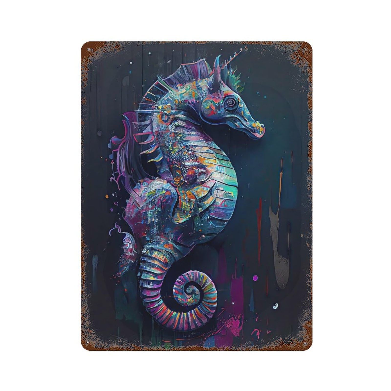 The Vibrant Seahorse Vintage Rust Metal Sign 15.7"x11.8", Shabby Chic Decor for Garage, Pub Or Kitchen