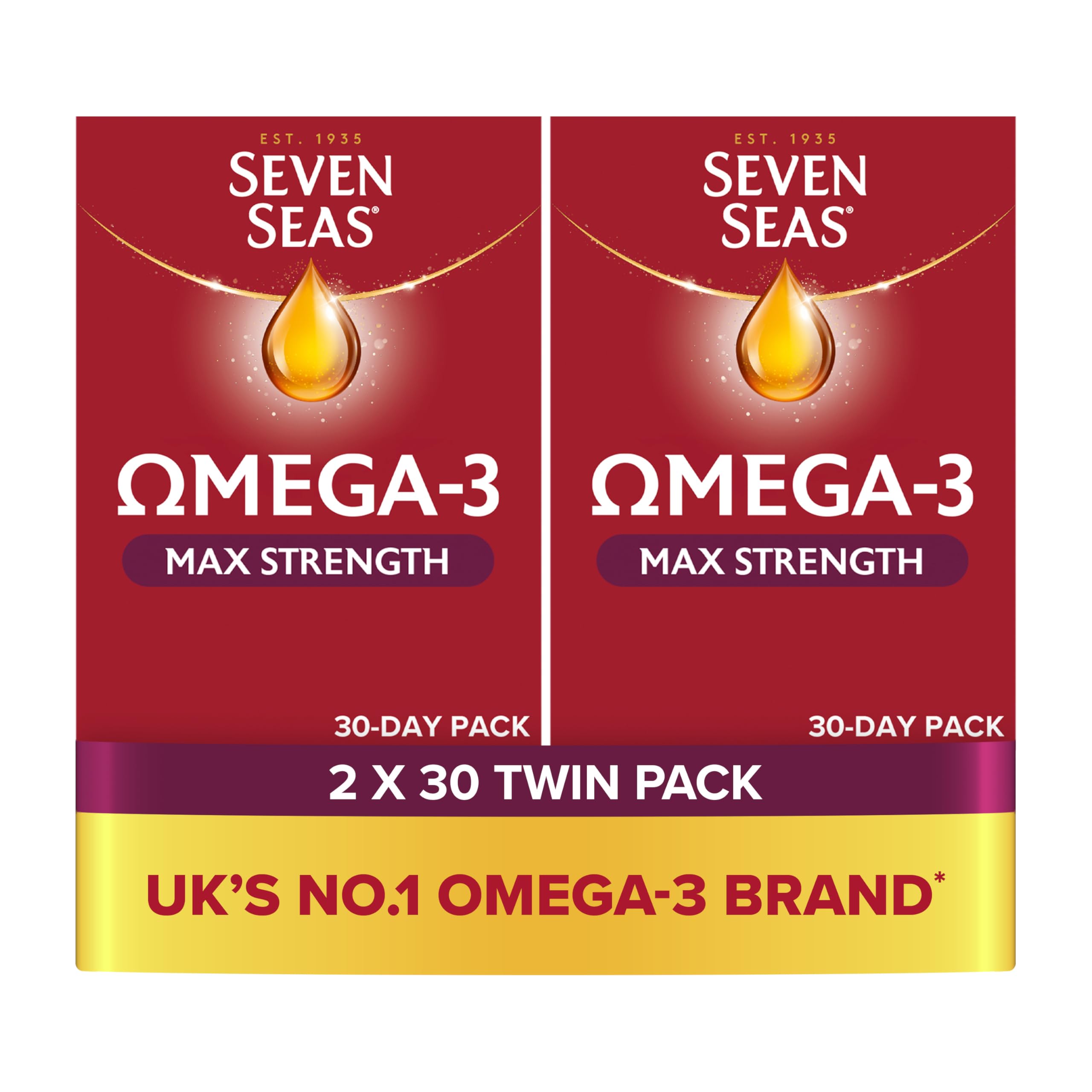 Seven Seas Omega-3 Fish Oil, Max Strength, 60 Capsules, 2 Months Supply (2 X 30 Days Twin Pack), with Educational Leaflet