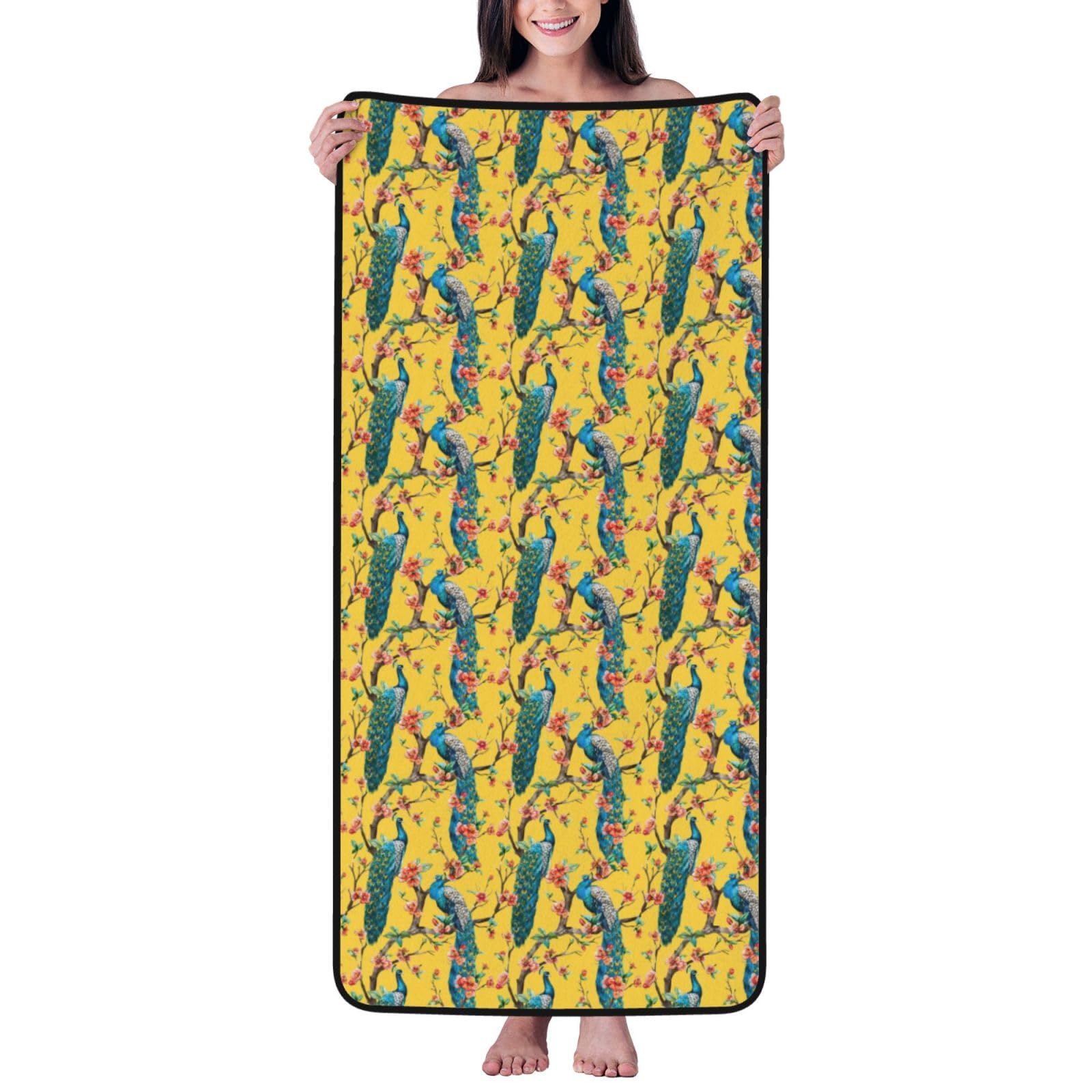 ZTPOWQA Beautiful Peacock Print Coral Velvet Bath Towel For Home Gym Lounging Bathroom Spa Hotel Beach Travel