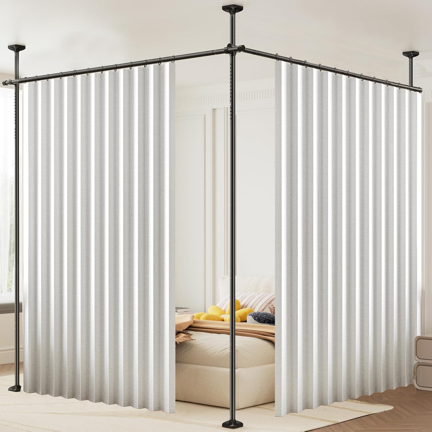 Folding Pleated Extra Wide Room Divider Blackout Curtains for Living Room Bedroom, White Full Blackout Curtains with Hooks for Patio Door, Wall Closet, 60"x84" 1 Panel, Accordion Style