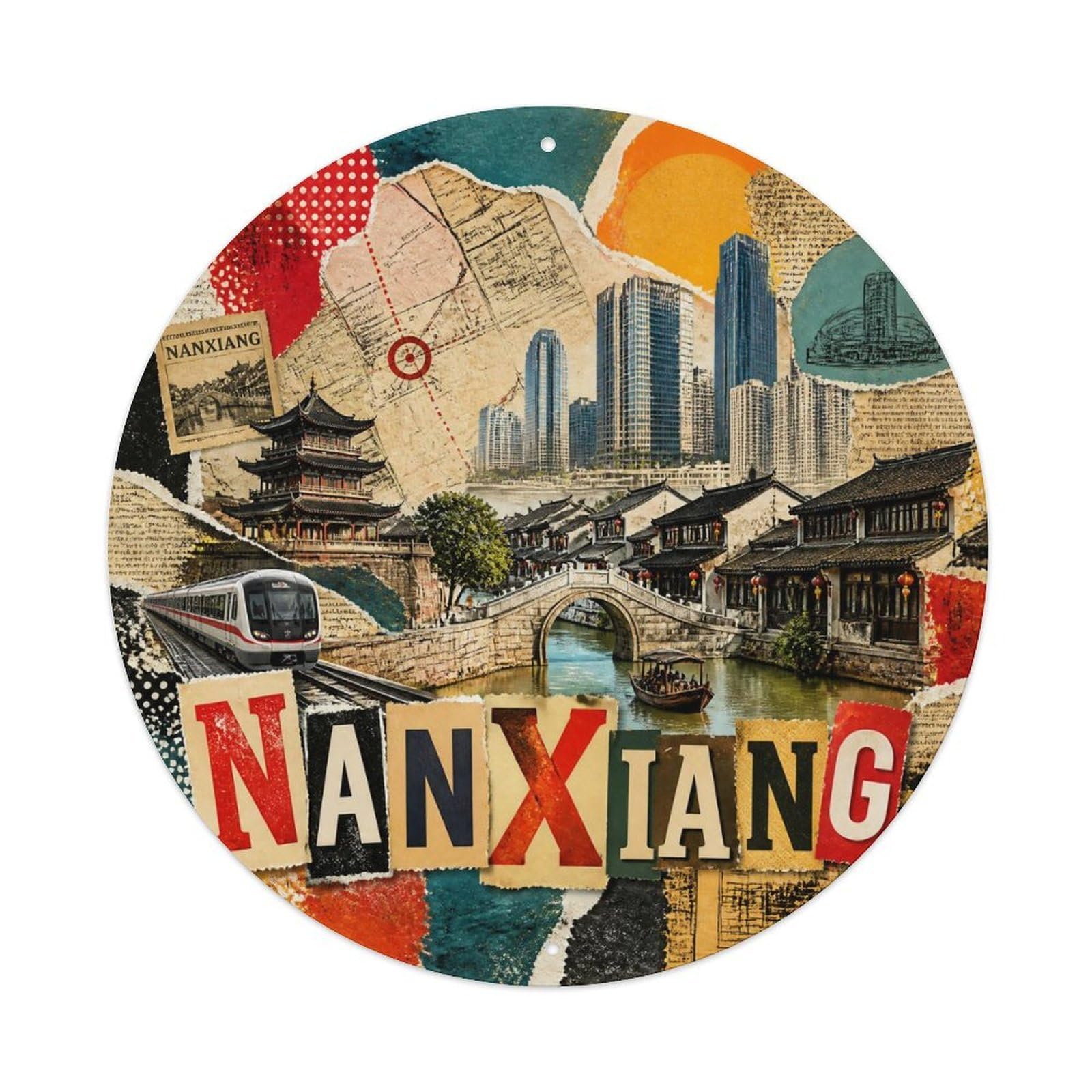 Okngb Style Urban Route Shanghai Nanxiang District Vintage Badge Metal Tin Sign Plaque Wall Decor For Cafe, Man Cave, Club Bar, Office, Home Garden Round Metal Poster 8X8inch
