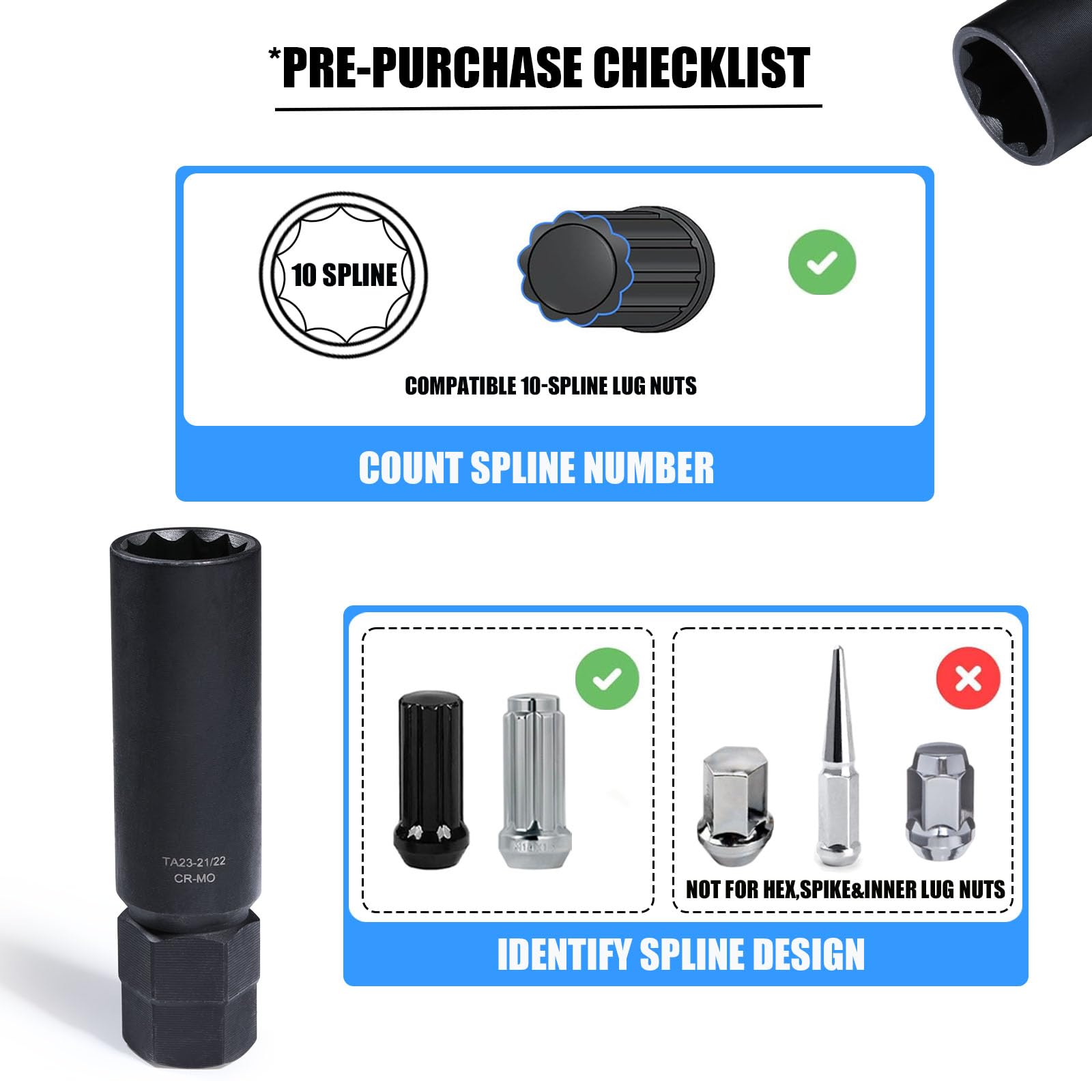 VEXPLO 10 Spline Lug Nut Key Set - Durable & Strong -4
