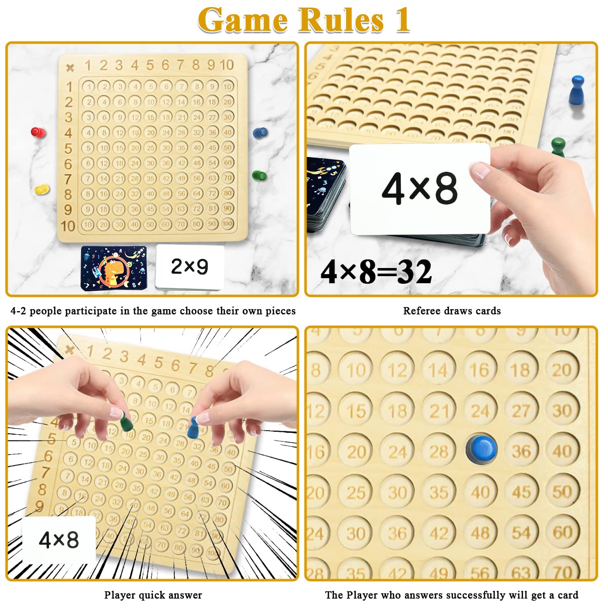 OneNine Jeu de Bord Montessori en Bois Multiplication & Addition 2 en 1, Jeu de Mathématiques 1x1, Apprendre à Calculer, Tableau de Multiplication, Outil d'enseignement de Multiplication par
