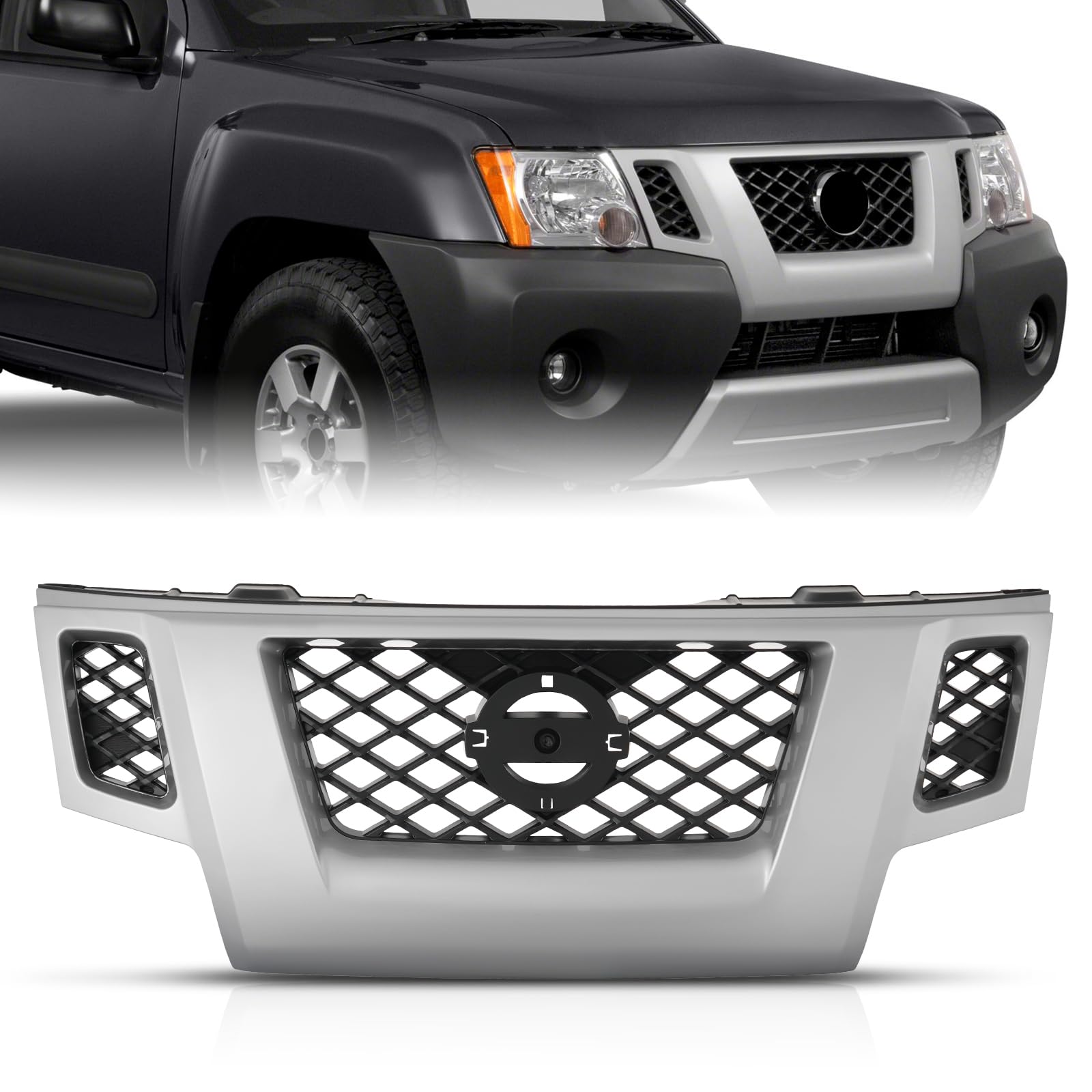KARPAL Front Bumper Upper Grille Assembly Silver w/o Emblem Provision Compatible with 2009-2013 Nissan Xterra | 62310ZL00A NI1200241