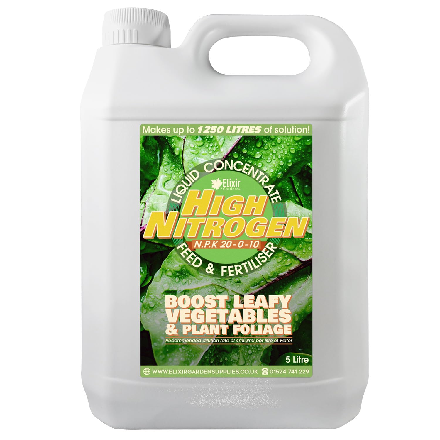 Elixir Gardens High Nitrogen Liquid Fertiliser All Season For Fruit, Flowers and Lawns | Various Sizes 1-10L | Produces 1250L of liquid feed | 5 Litre Bottle