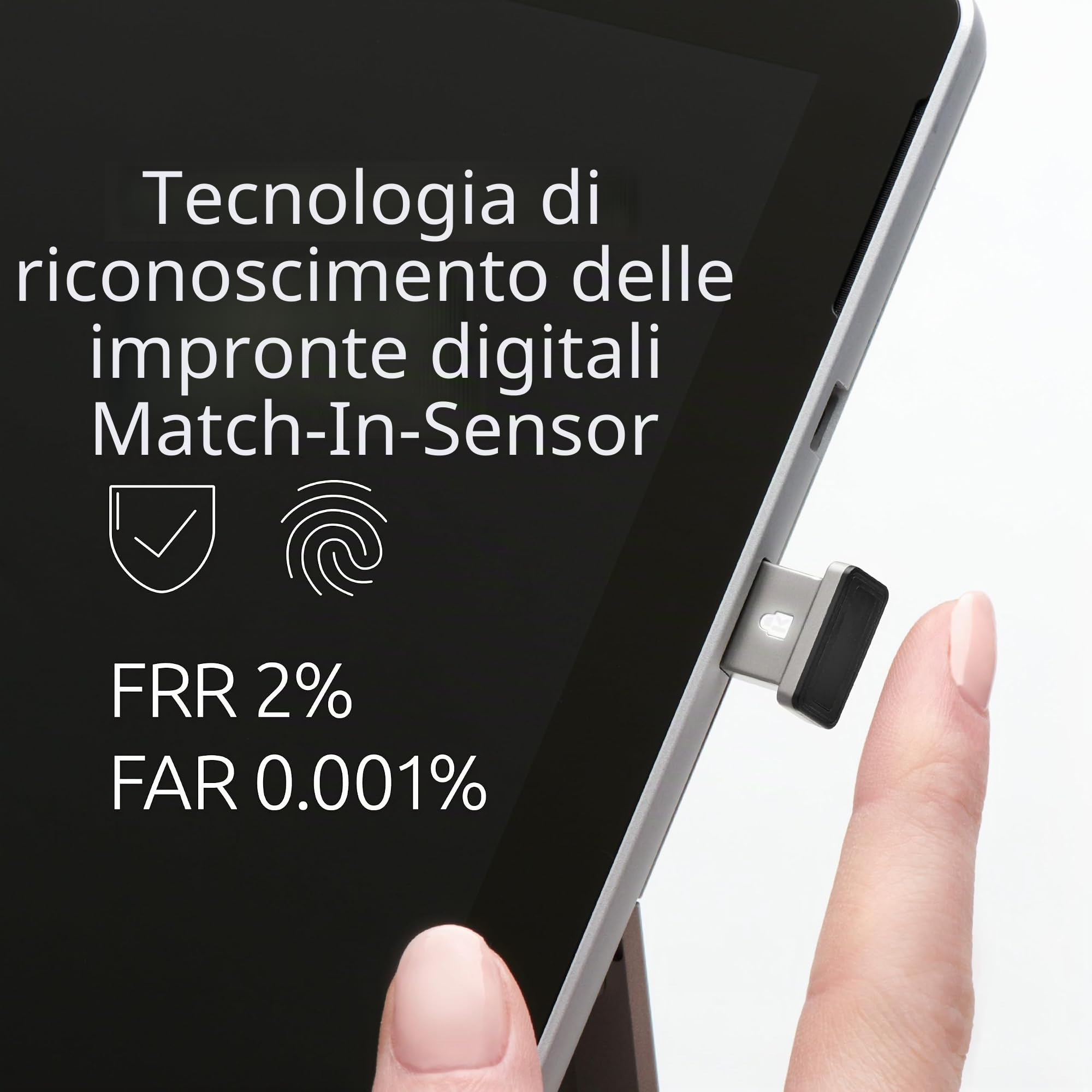 Kensington VeriMark™ Gen2 USB-A lettore di impronte digitali - Windows Hello e Windows Hello per aziende, Tap and Go, anti-spoofing (K64704WW)