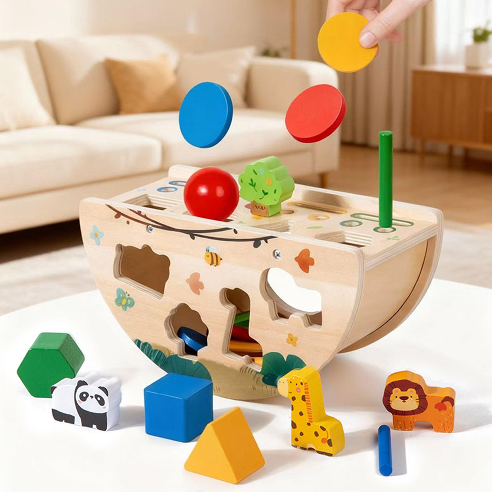 Cubo de Actividades de Madera Multifuncional Montessori, Clasificador de Formas y Juguete de Monedas