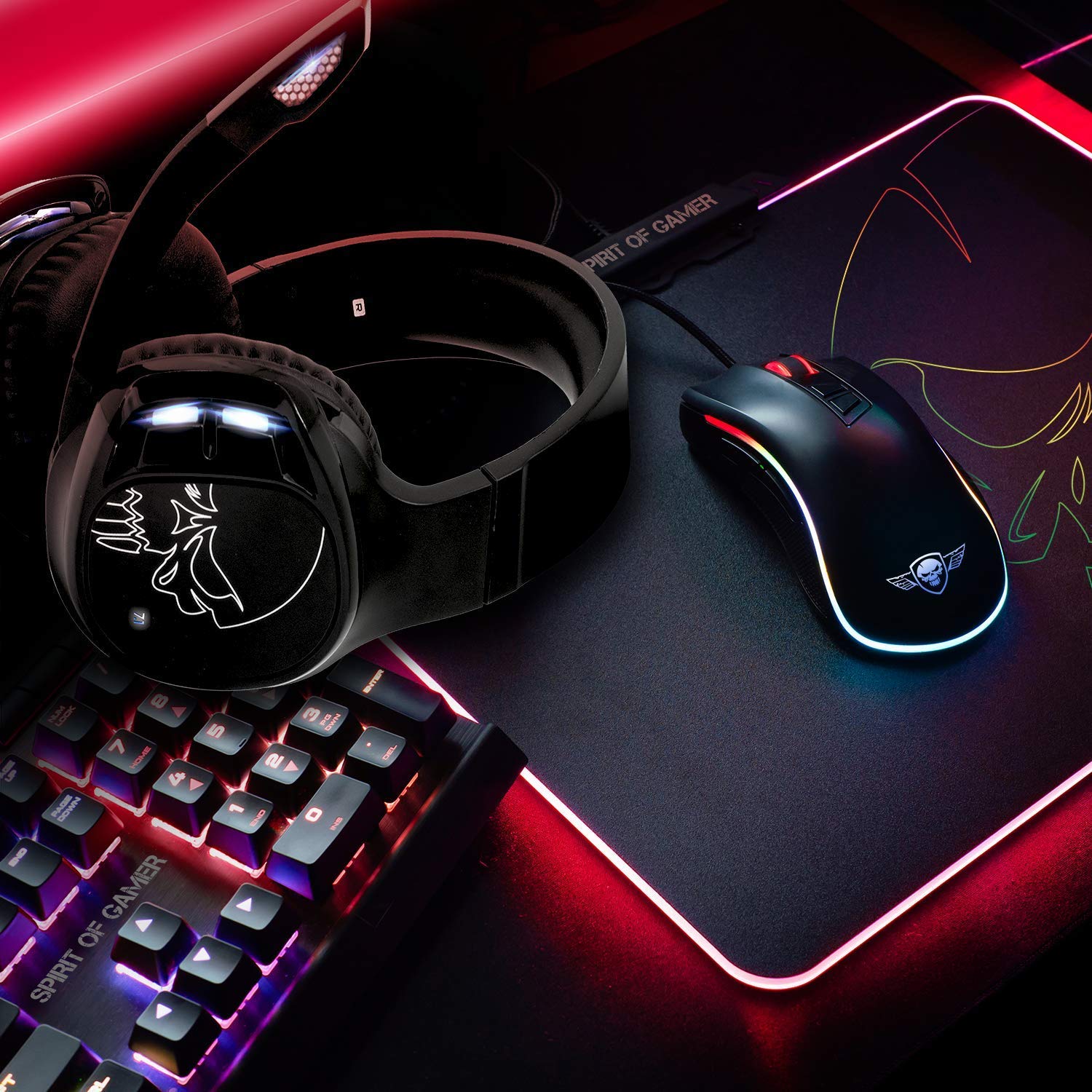 SPIRIT OF GAMER - XPERT-H1100 - Auriculares Inalámbricos 7.1 Surround Black Pro Gamer - LED Blancos - Piel Sintética - Micrófono Flexible - Autonomía 12H - PC / PS4 / XBOX ONE/SWITCH/MAC