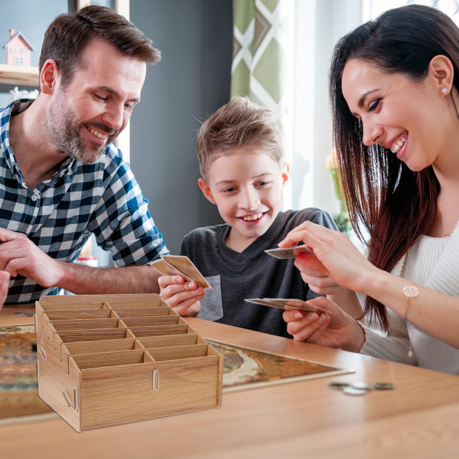 Healeved Organizer per Carte da Gioco in Legno di Noce 12 Scomparti Scatola Portaoggetti Compatta e Leggera per la Casa Custodia Bordi Arrotondati per Protezione e Stoccaggio Ordinato