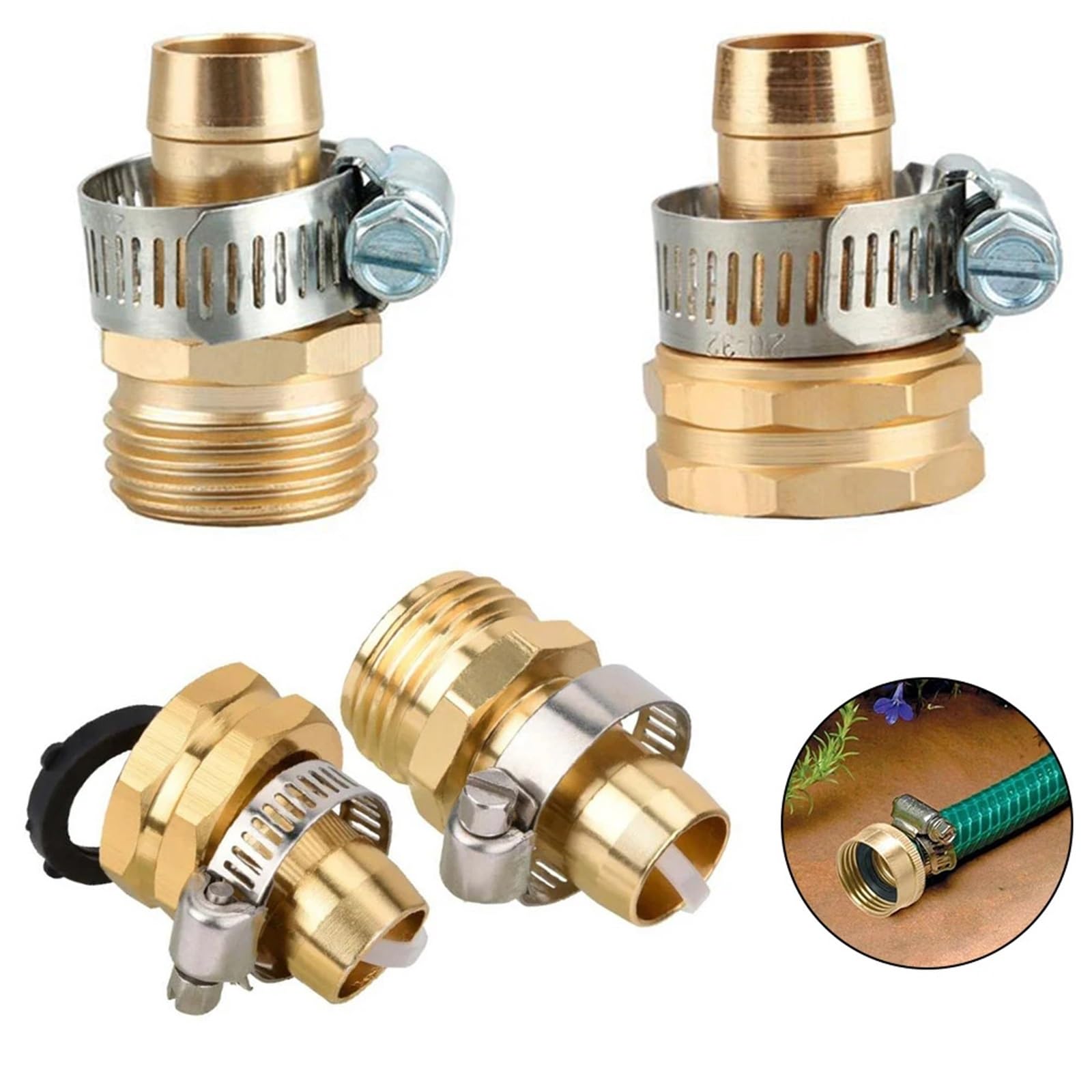 Connettori e raccordi per tubi flessibili da giardino, kit di riparazione con morsetti in acciaio inox per rubinetto esterno (esterno)