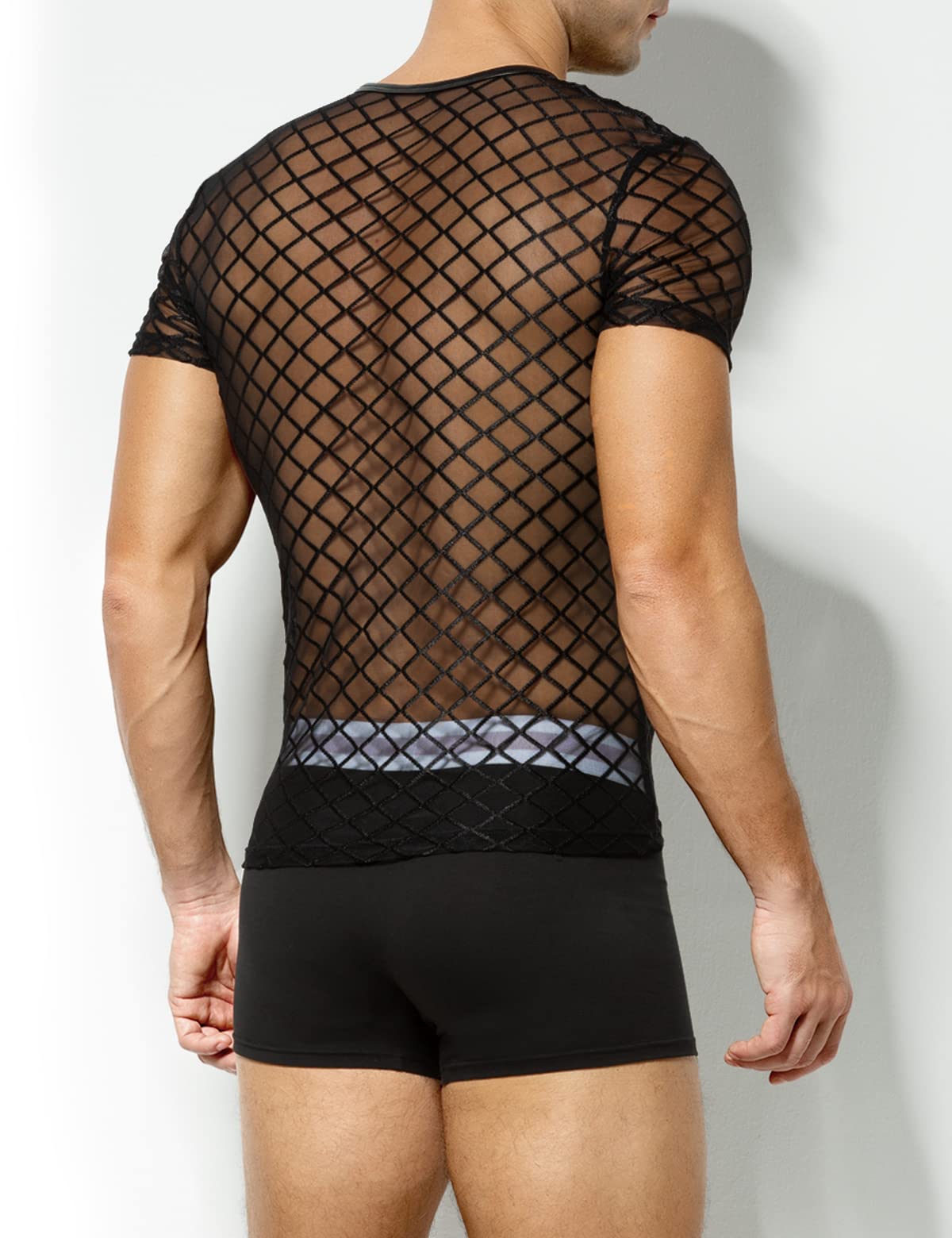 Casey Kevin Maglia Trasparente Uomo Rete - Intimo Sexy Uomo - Mesh Fishnet T-Shirt - Uomo Vedere Attraverso Camicia Party