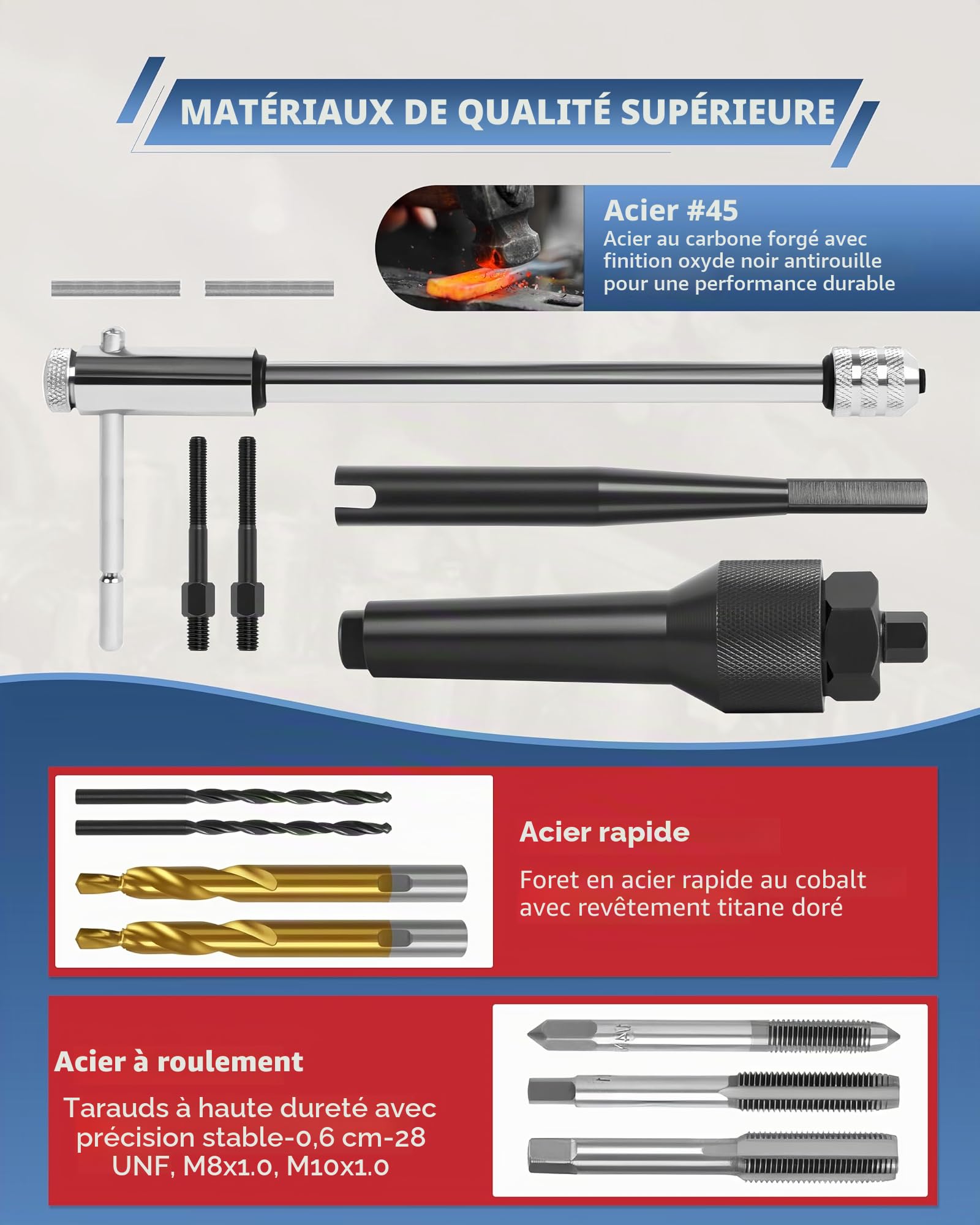 DAYUAN Kit d'outils de retrait de bougie de préchauffage endommagée 8 mm et 10 mm