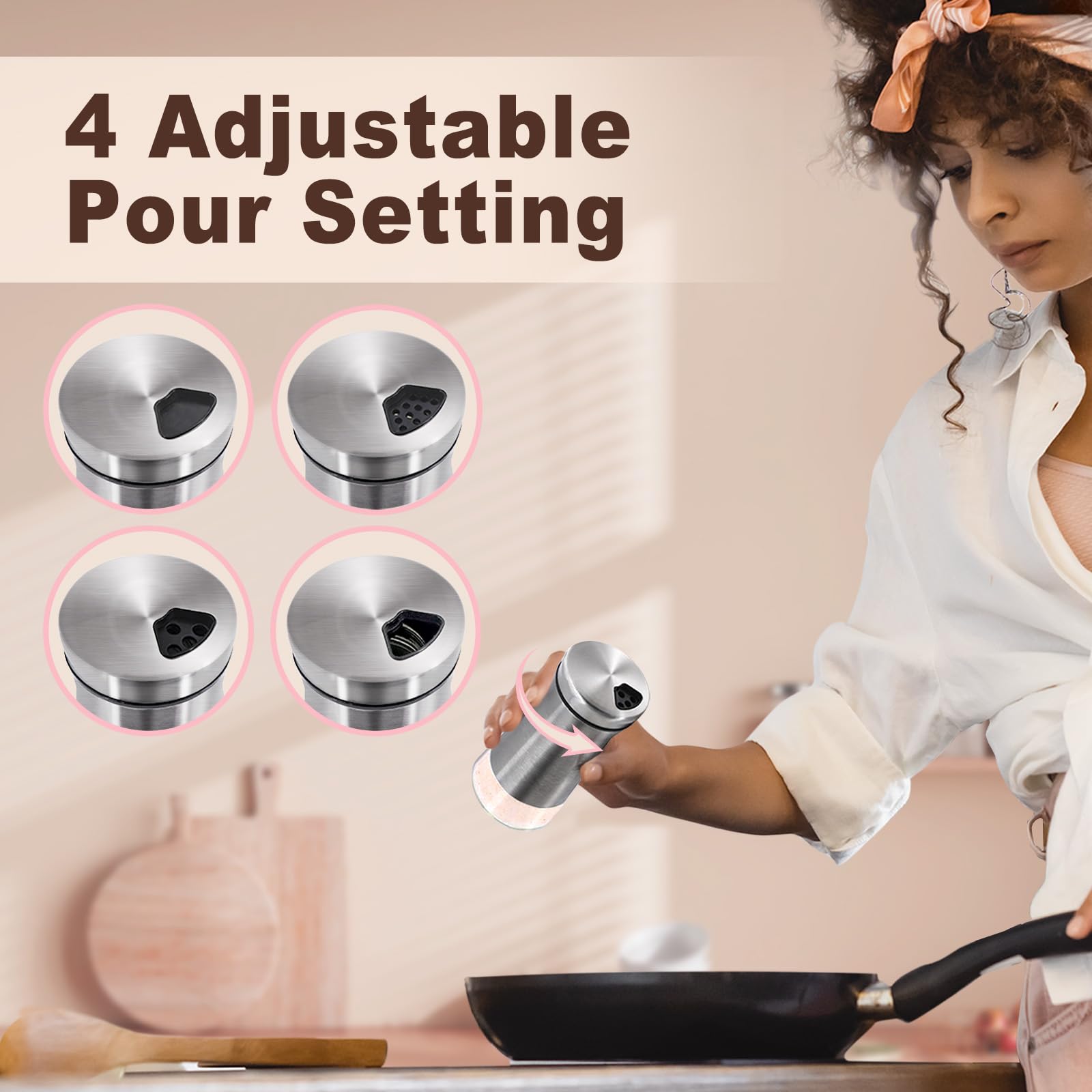 Aelga Salero y pimentero con agujeros de vertido ajustables, elegantes saleros de acero inoxidable, 2 unidades, dispensadores de sal para sales del Himalaya, kosher y marinas