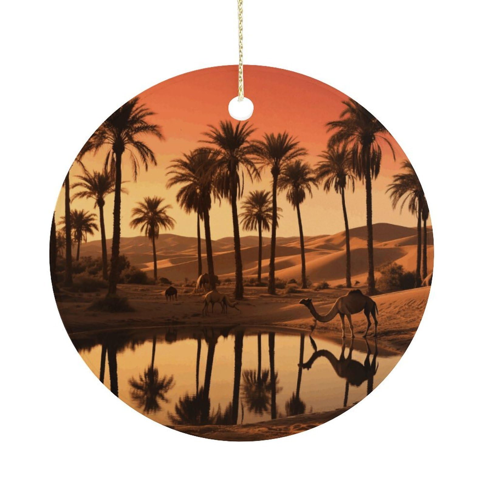 Personalized Christmas Ornaments 2025 Ceramic Hanging Plam Tree and Sunset Ornaments with Gold String Double-Sided Vintage Holiday Decorations for Tree Mantel Tabletop Xmas Party Favors