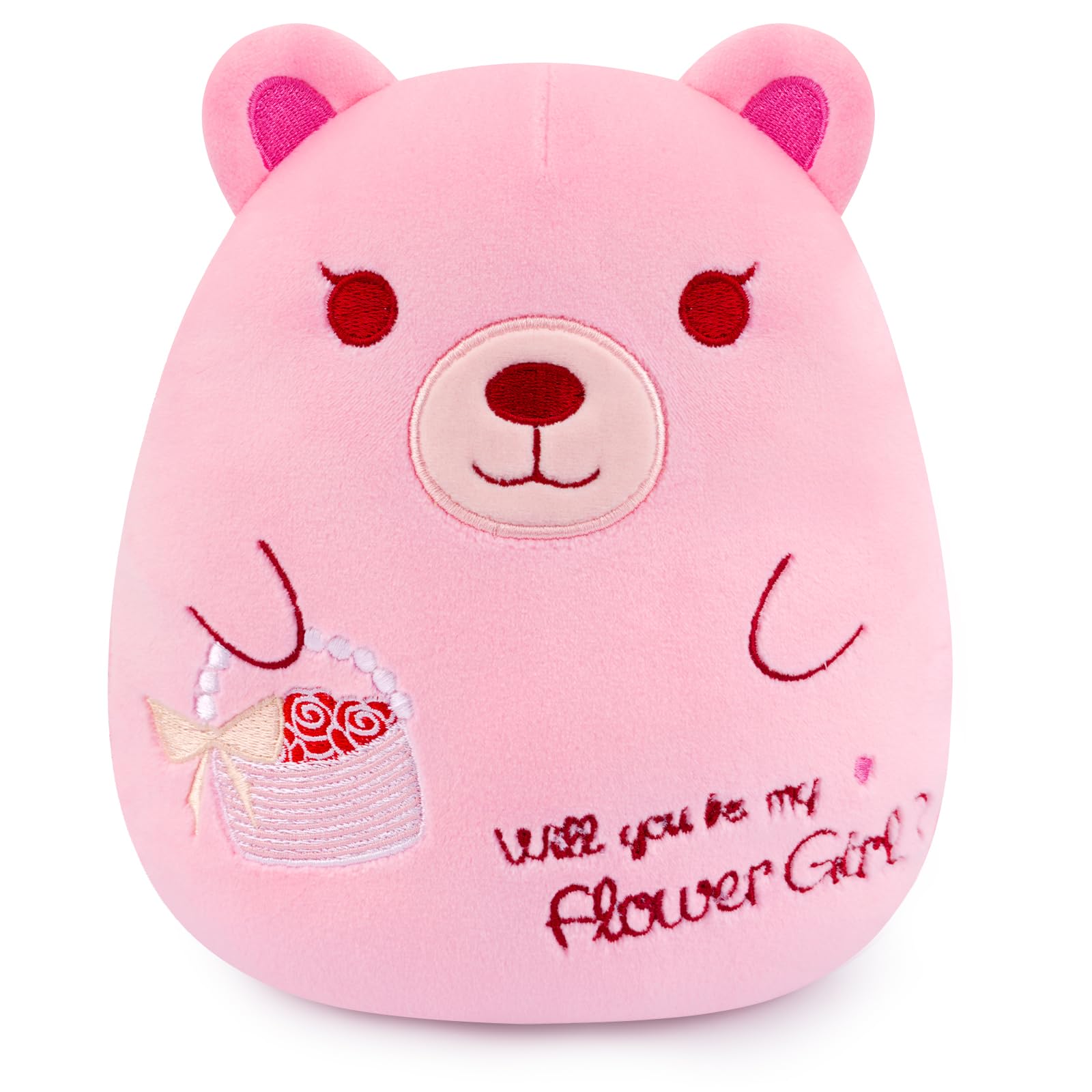 Peluche a forma di orsacchiotto, 19,8 cm, rosa, con cesto di fiori, carino e morbido cuscino in peluche da abbracciare, giocattolo per compleanno, San Valentino, regalo per bambini, fidanzata