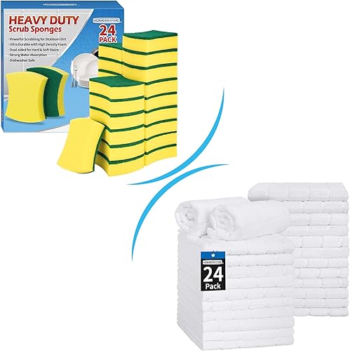 HOMERHYME Paquete de 24 toallas de mano de esponja de alta resistencia para baño, paquete de 24 toallas de mano de microfibra blanca de 25 x 15