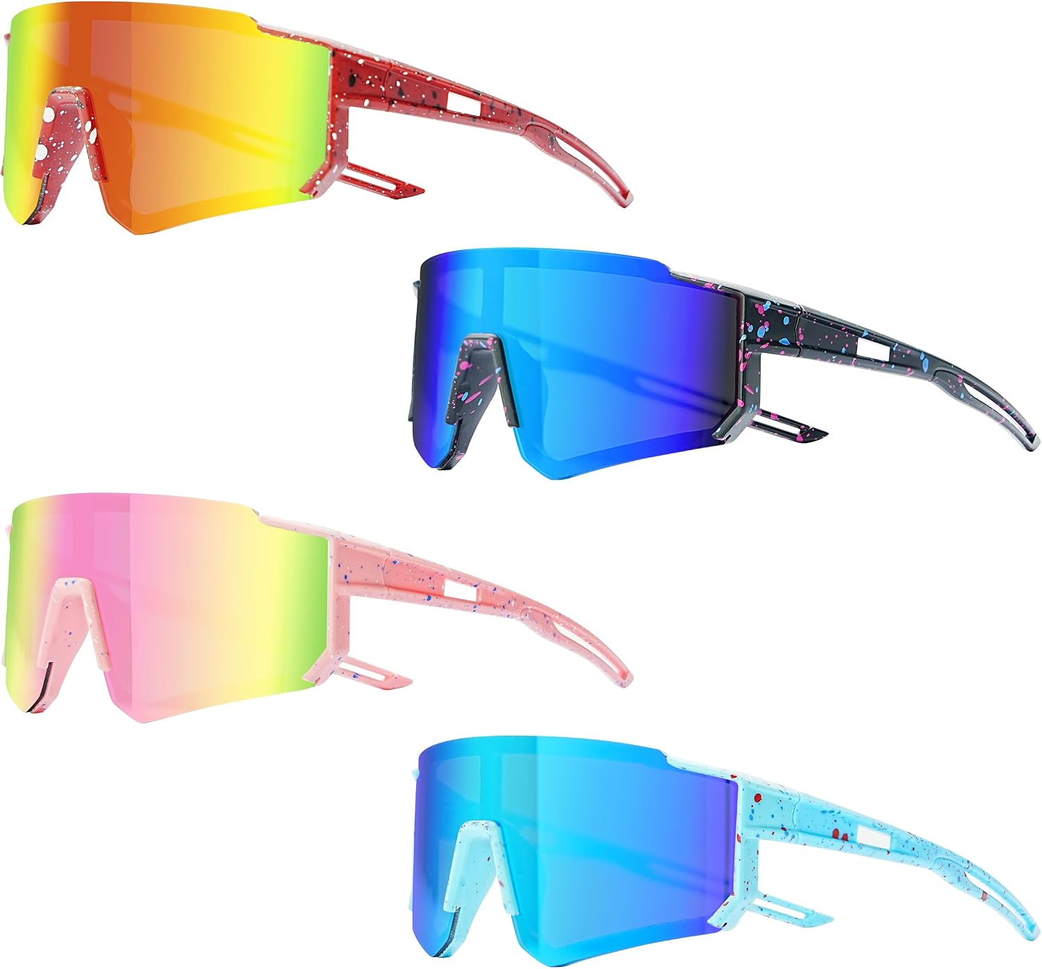 DF DUALFERV Kids Sunglasses, 4 Pack Kids Sports Sunglasses, Anti-Scratch Youth Baseball Shades with UV400 Shield and Lightweight Frame, Boys and Girls Sunshades for Cycling Baseball