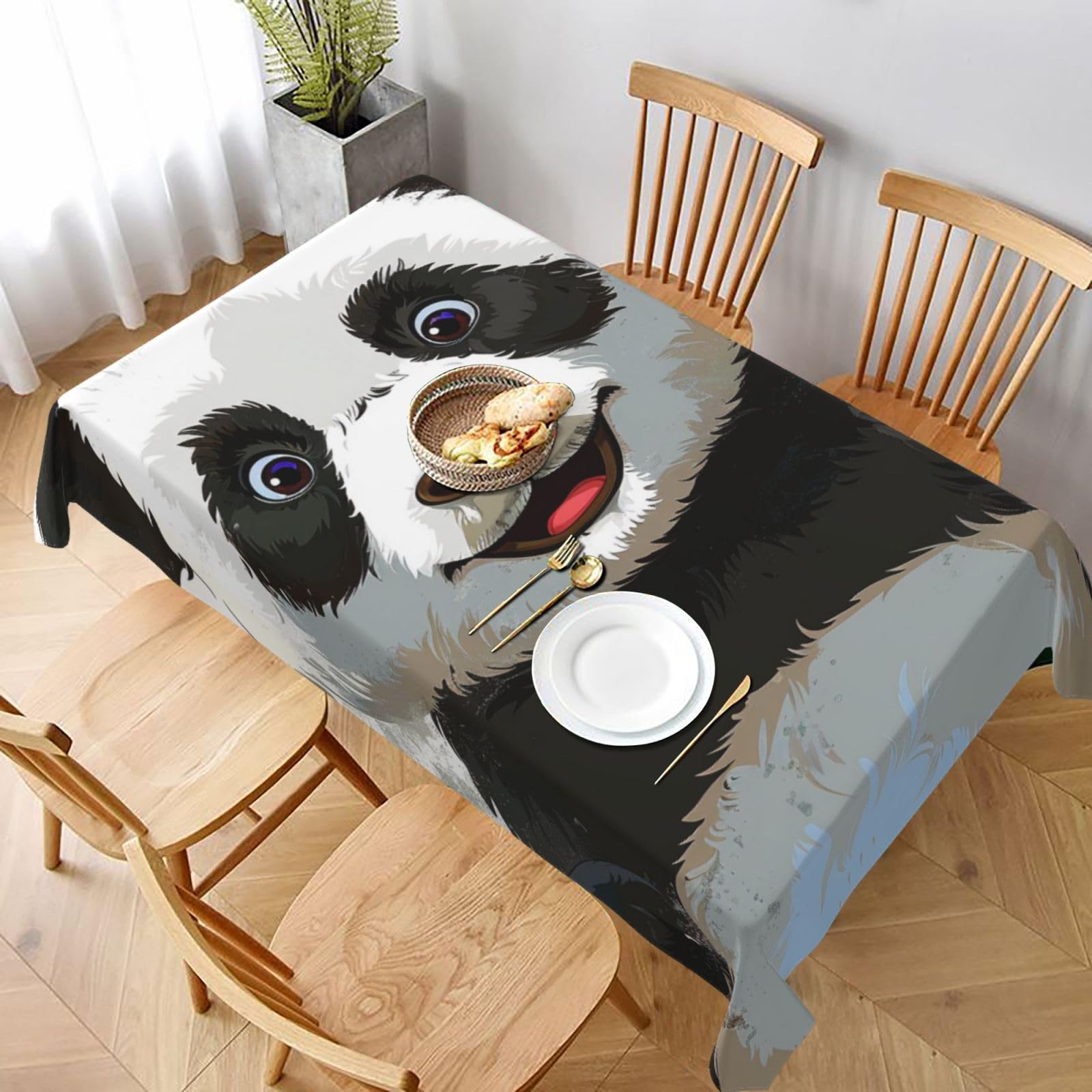 WPKJU Panda Art Printed Tablecloth 60x90 in Water Resistant Table Cover Washable Rectangle Table Cloth for Dining Tables