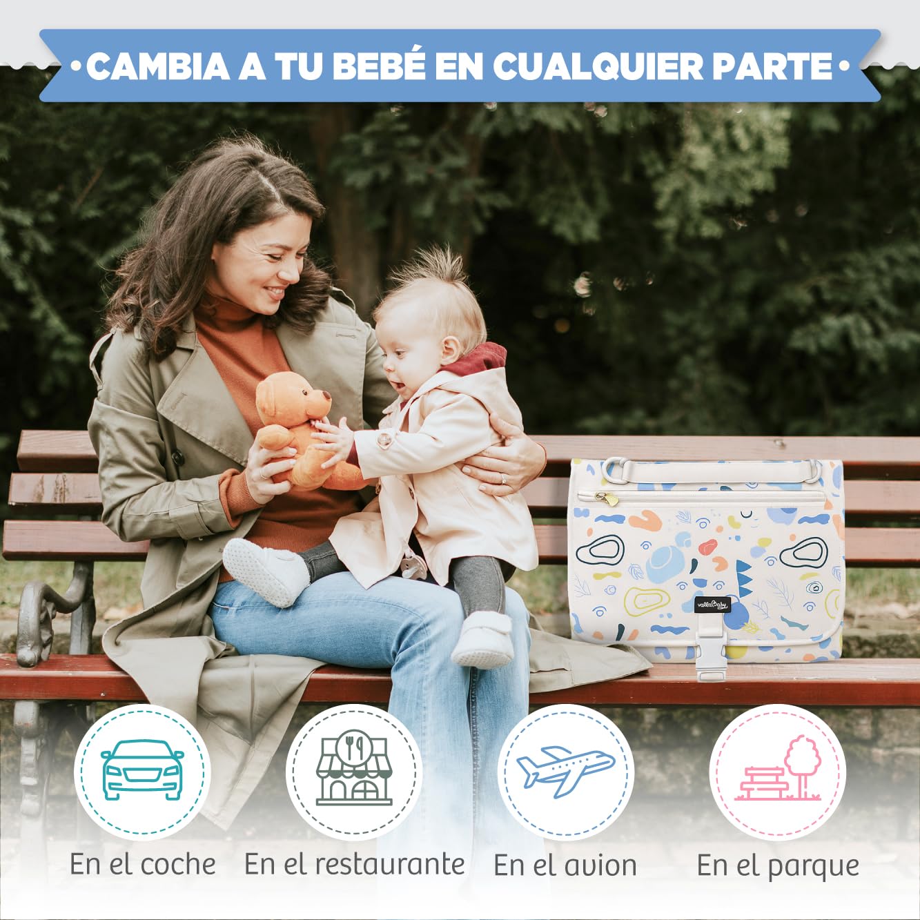 Cambiador Bebe Portatil XL Impermeable 5 Compartimentos y Portadocumentos Organizador Viaje Regalo Bebé Recien Nacido Diseño Elegante Compacto para Padres y Abuelos