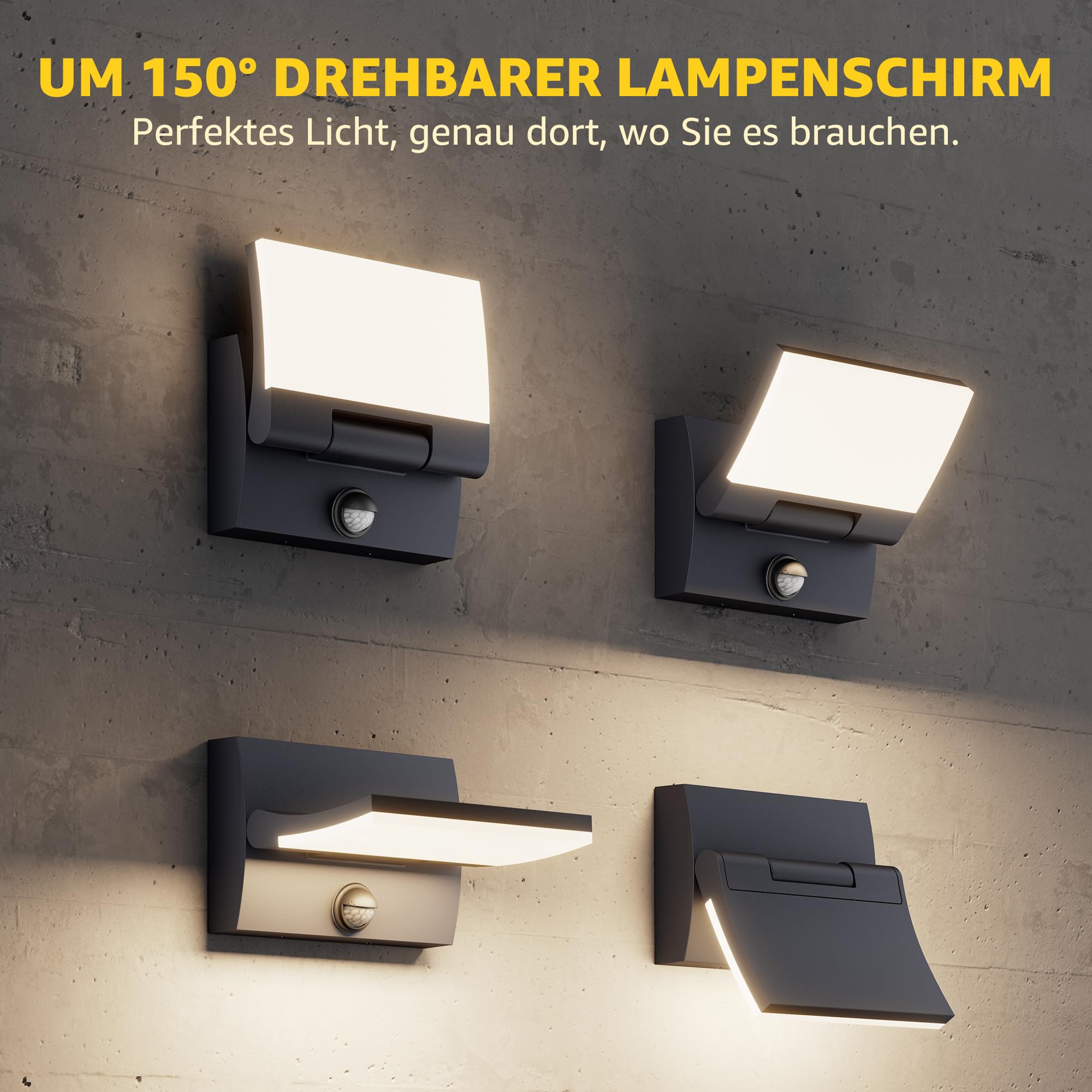 K-Bright 30W Außenwandleuchte mit Bewegungsmelder Anthrazit, 4000K | 150° Schwenkbar Panel, IP65 wasserdicht, Aluminium+PC, 2000LM LED Wandleuchte Innen/Außen für Eingang Terrasse Garten