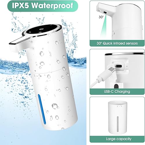 Miniatura 4 de Dispensador automático de jabón líquido sin contacto, paquete de 2 dispensadores de lavado de manos con sensor inteligente de 13.5 onzas, recargable