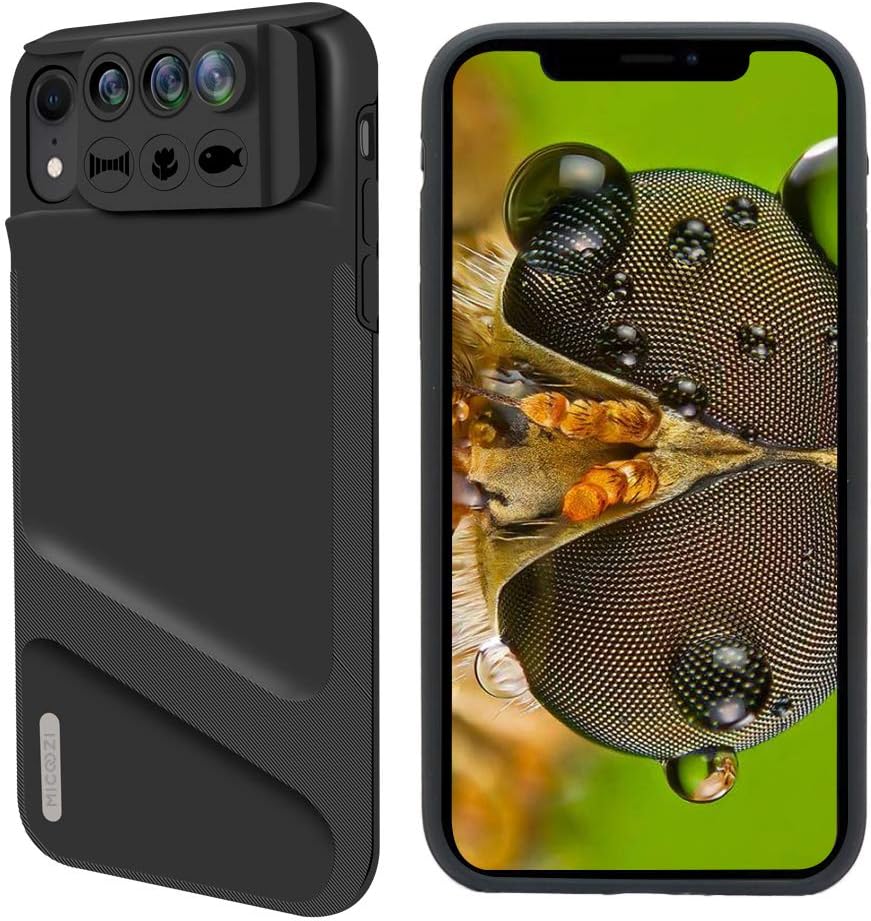 iPhone XR Lens, 3 in 1 Phone Camera Lens Kit [ 180 Degree Fisheye, 0.65X Super Wide Angle, 10X Macro Lens ] with Phone Protective Case Cover for Apple iPhone XR