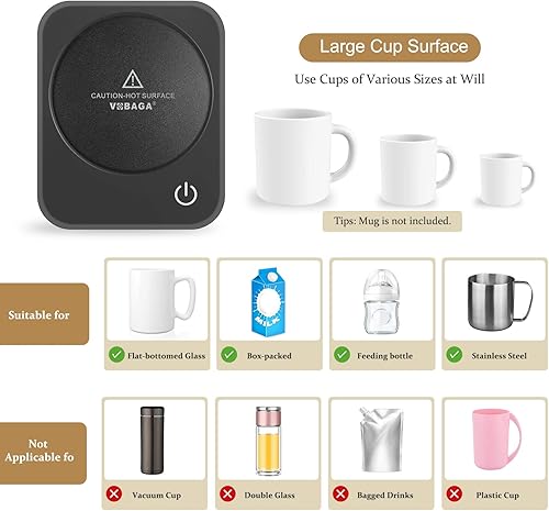 Miniatura 8 de VOBAGA Calentador de taza de café para escritorio con apagado automático y 3 ajustes de temperatura, calentador de taza de café con alerta