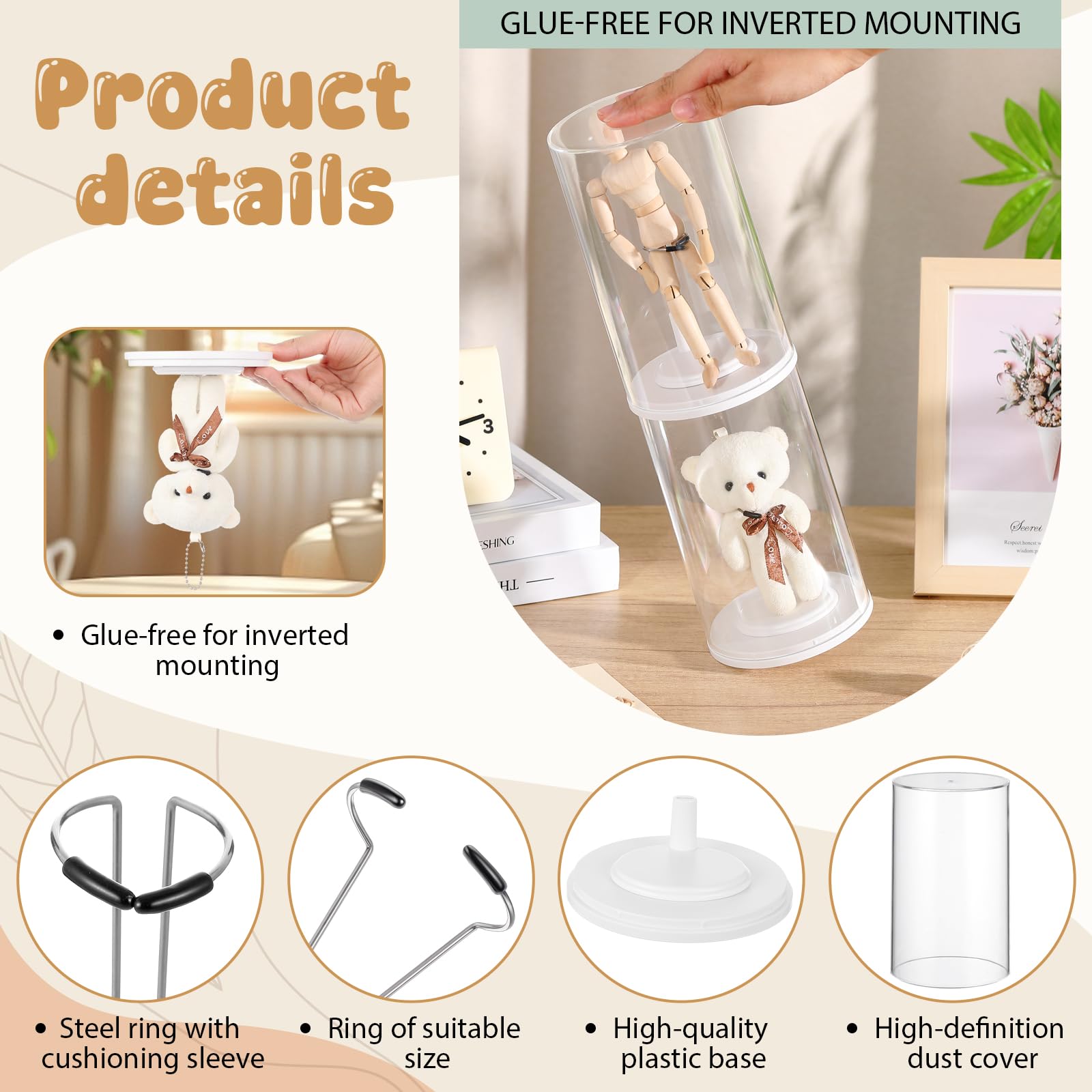 Simgoing 3 Set Puppenständer mit transparenten Vitrinen, Actionfigurenständer für 10,2 - 20,3 cm große Puppen, verstellbarer Taillenclip-Halter mit Puppen-Aufbewahrungsbox für Zuhause, Geschäft