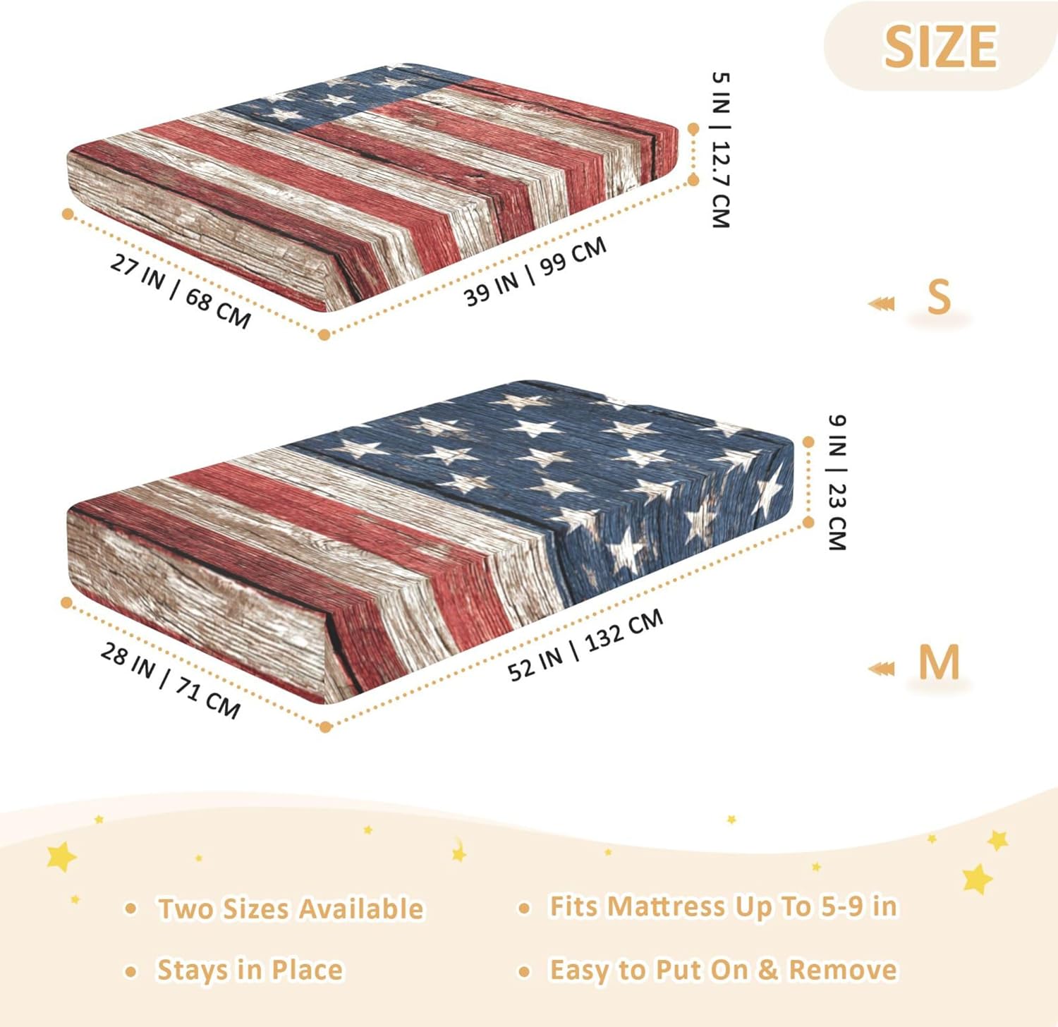 American Flag Wood Retro Crib Sheets Soft Breathable Fitted Cotton Baby Crib Sheets Mattress Cover for Girl Boy, 52" x 28" x 9"