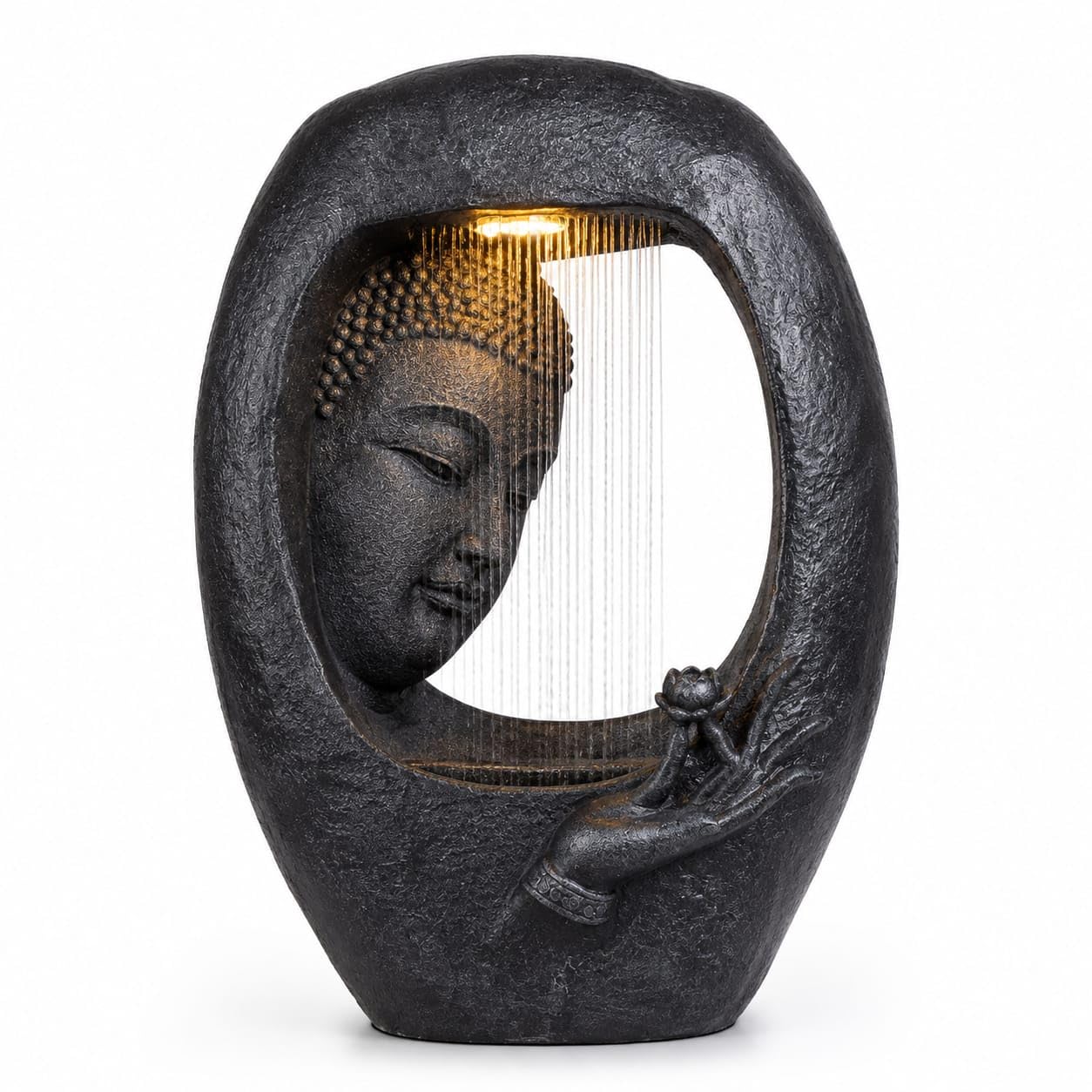 Oval Buddha Water Fountain with LED Light & Water Pump | Decorative Indoor Outdoor Waterfall Fountain for Home, Living Room, Office, Garden, Balcony & Meditation Décor-image-17