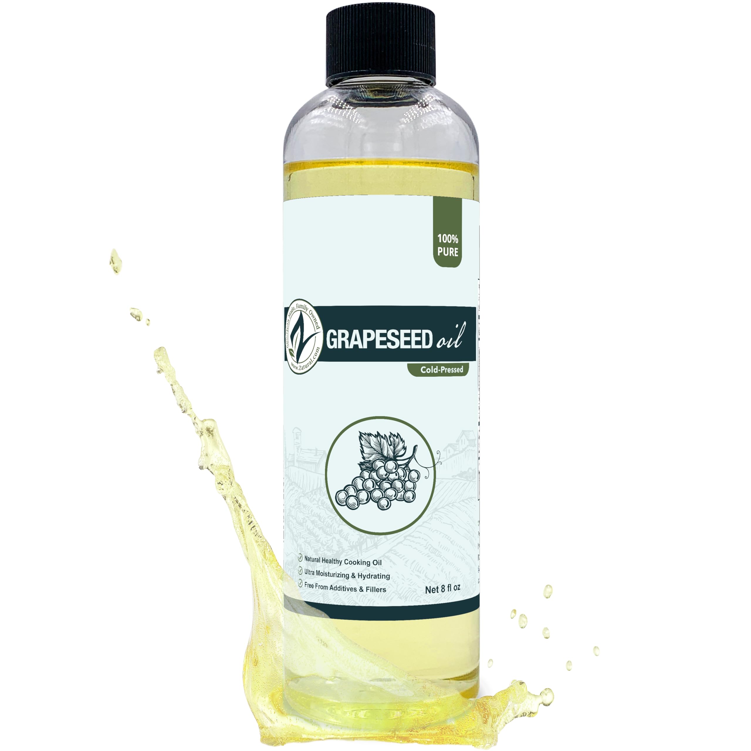 Zatural Grapeseed Oil Organically Grown 100% Pure Cold Pressed Virgin High Tempurature Cooking Oil (8oz)