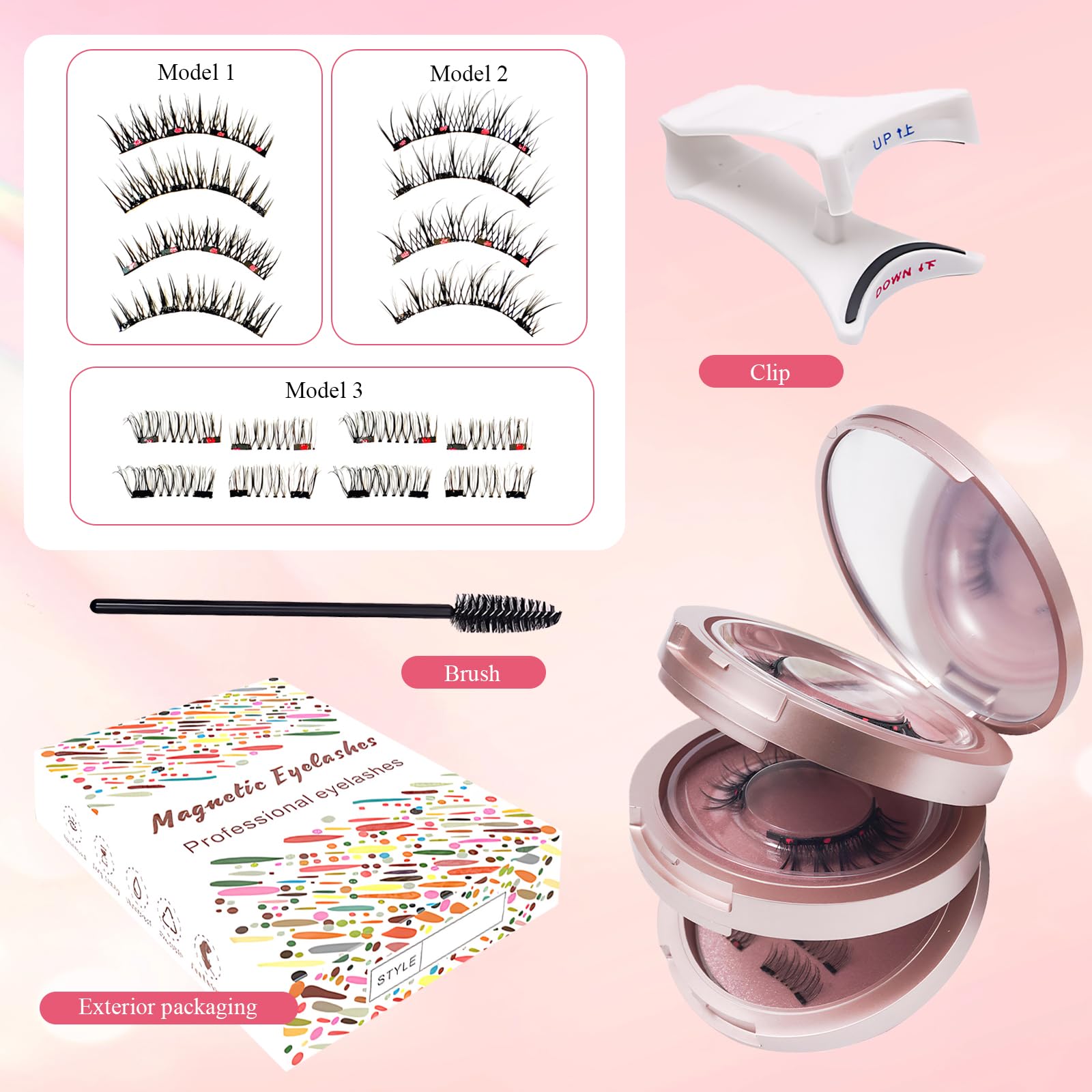8 Pares Pestañas Postizas Magneticas Naturales Efecto 3D Ojos De Gato Reutilizables Kit Pestañas Magneticas Naturales Magnetic Lashes Con 1 Rizador Peine Estuchealm Acenamiento Caja Embalaje — view 2