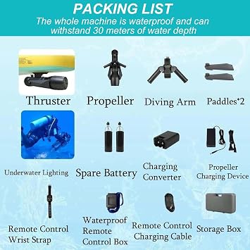 Underwater Scooter, Maximum Depth: 40M,Handheld Pool Scooter,Removable 360 Rotatable Handle,for Surfing/Swimming