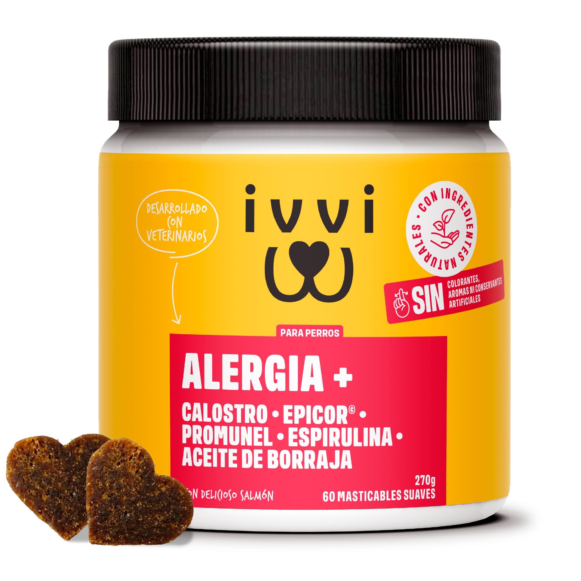 ivvi Allergy Immunity para perros – contra las alergias y picazón y para fortalecer el sistema inmunológico - 60 deliciosos snacks (270g) con salmón