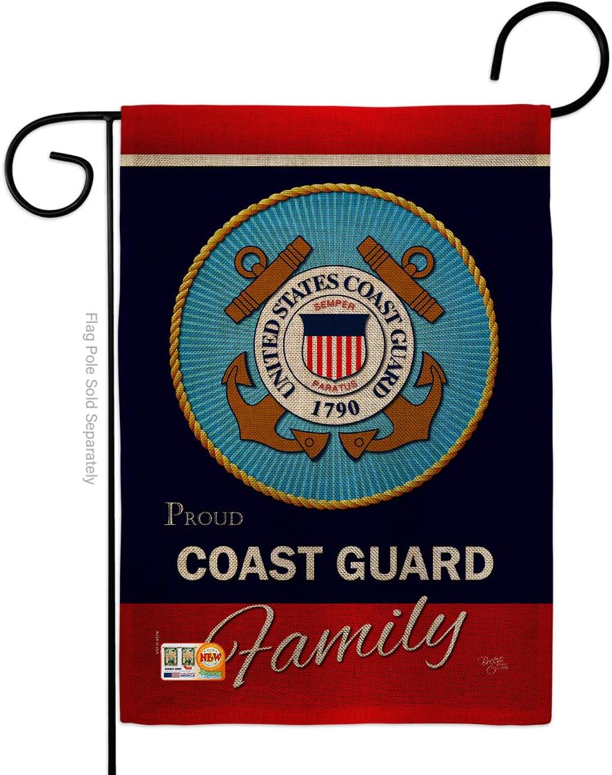 Coast Guard Proudly Family Burlap Garden Flag Armed Forces USCG Semper Paratus United State American Military Veteran Retire Official Small Gift Yard House Banner Double-Sided Made In USA 13 X 18.5