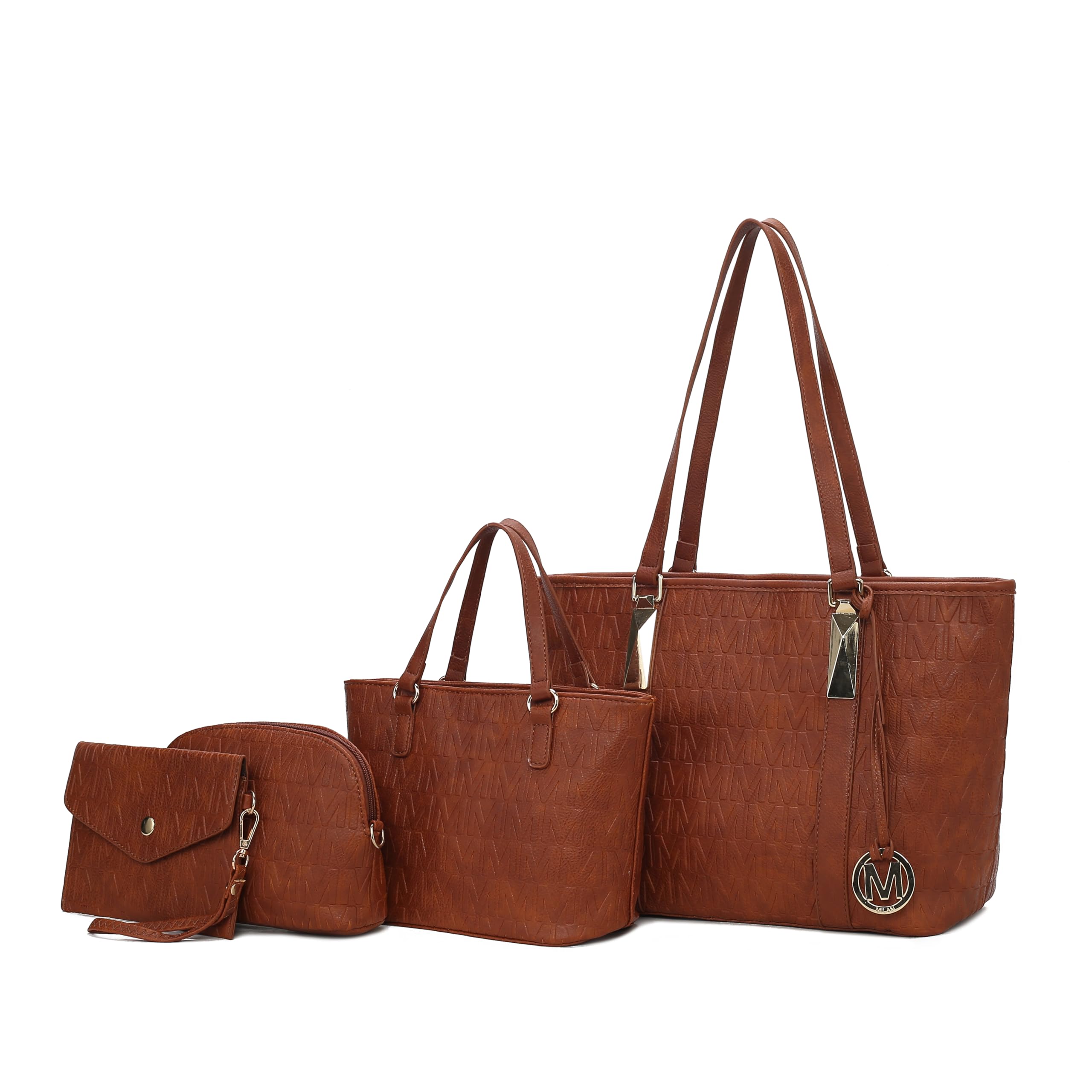 MKF Collection Tote Bag for Women, Shoulder Handbag & Wristlet Pouch Purse Top Handle Vegan Leather 4Pcs Set Pocketbook