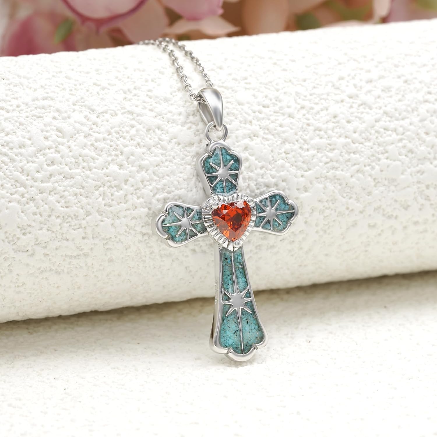 Cross Necklace for Women 925 Sterling Silver Turquoise Cross Necklace Religious Jewelry Gifts for Women - Image 2