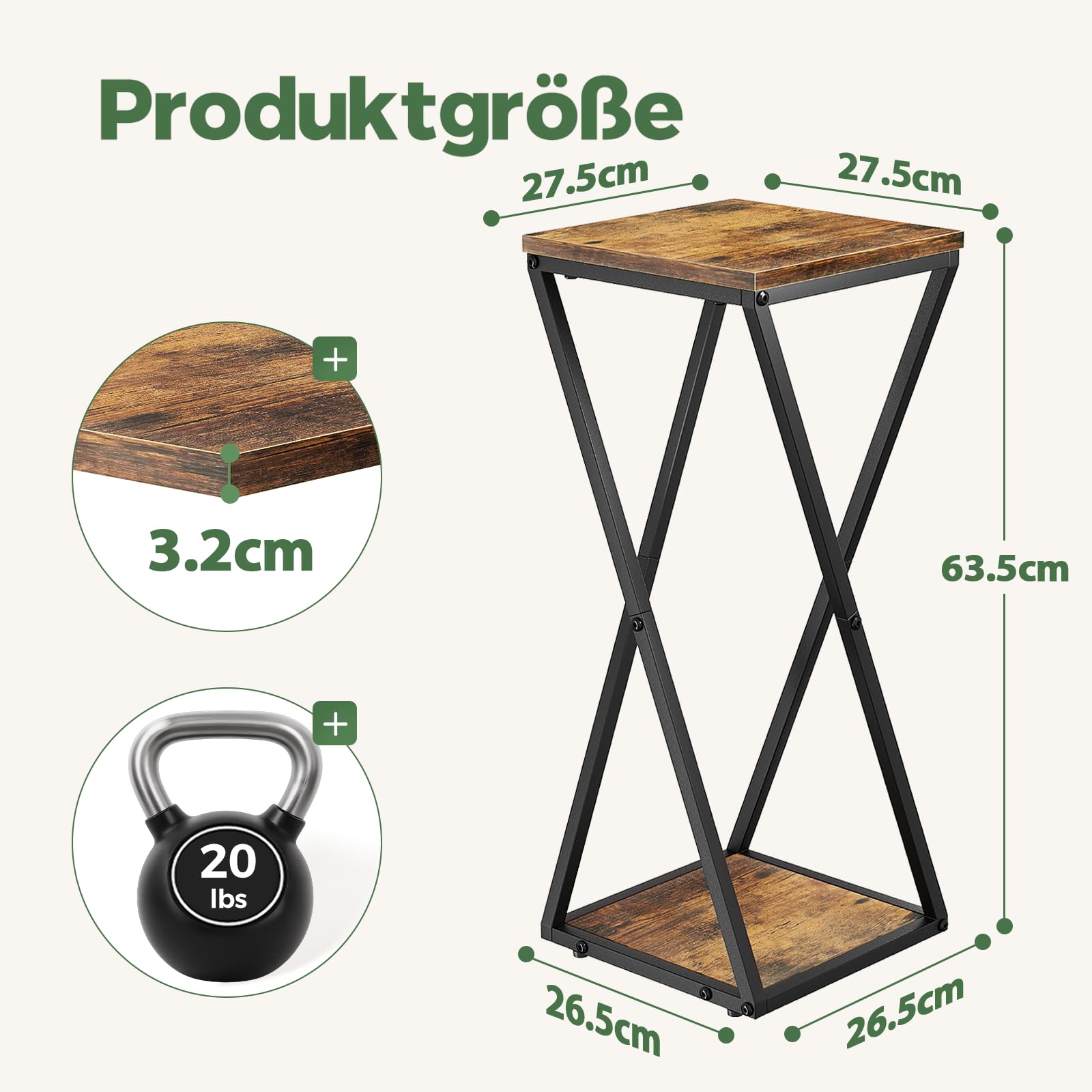 Bamworld Blumenständer Metall mit Holz Ablagen, 2 Ebenen Pflanzenständer im Industrie-Design, Blumenhocker für Wohnzimmer Balkon Garten Dekoration