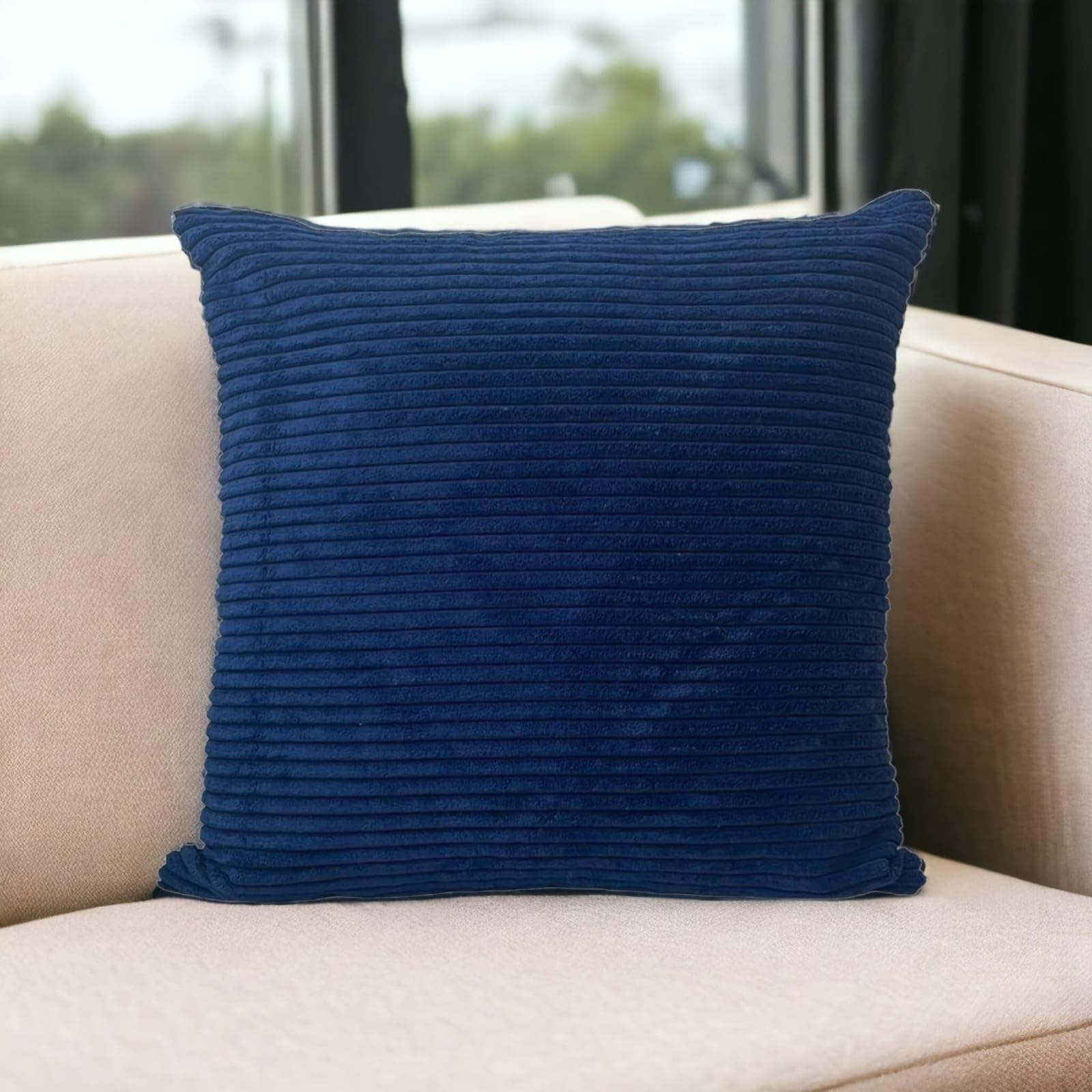 Seechoo Set of 4 - Corduroy Navy Blue Sofa Cushion Covers 45 x 45 cm Decorative Pillows, 45 x 45 cm (Pack of 4) - Image 2