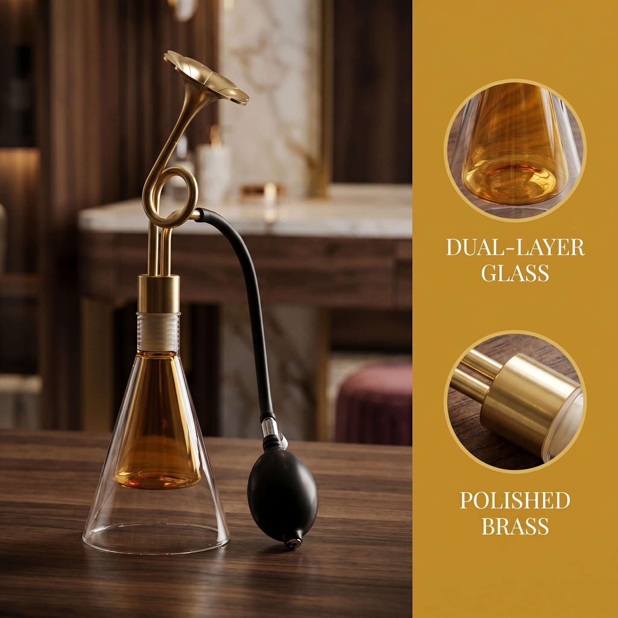 Hemobllo Messing Glas Duftprobe Flasche mit Pumpe, Konische Form, Frosted