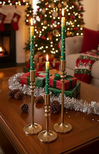 Miniatura 3 de AHC HOME & LIVING Portavelas cónicos de oro antiguo, juego de 3 candelabros de metal hechos a mano (15, 12, 9 pulgadas) para centro de mesa,