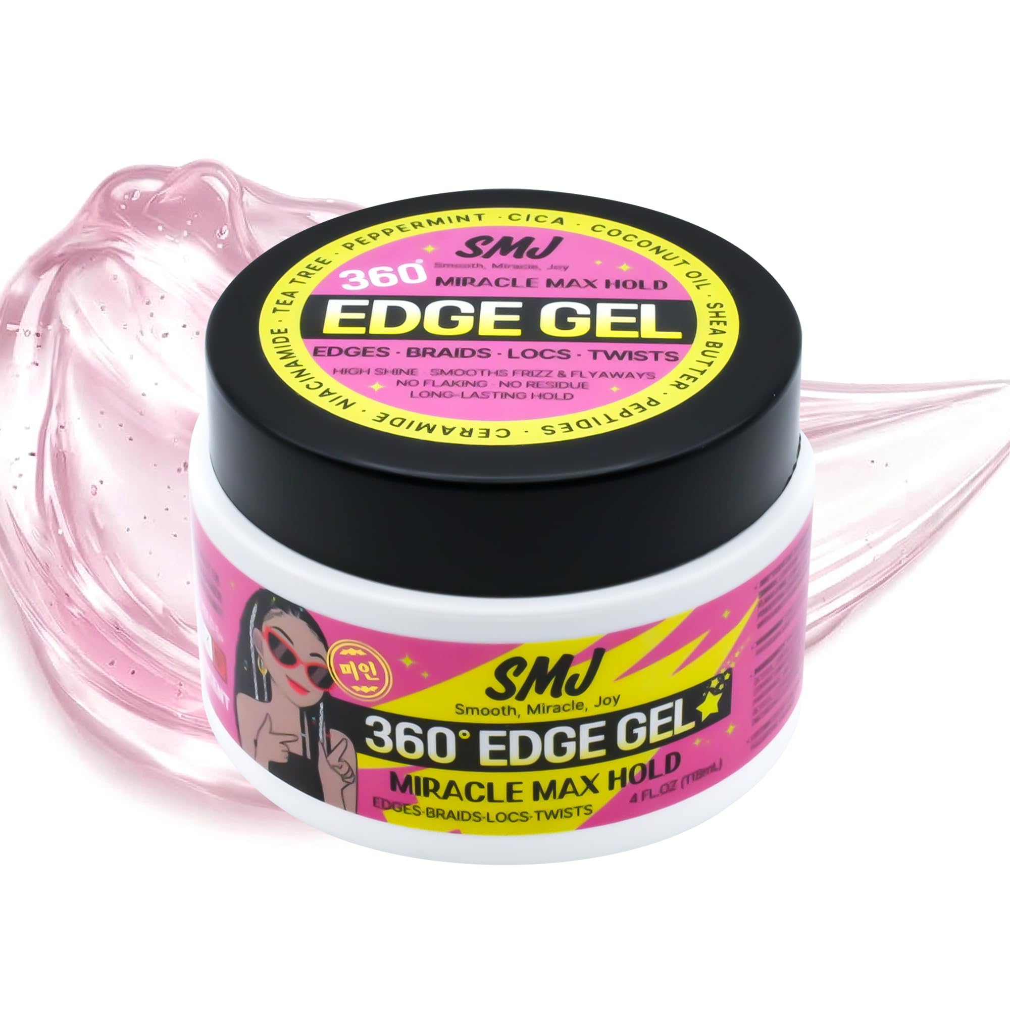 SMJ 360° EDGE GEL – Extreme Miracle MAX Hold for 3A-4C Hair type | USA Brand | Made in Korea | High-Shine, Non-Greasy, No Flake, No White Residue | For Edges, Braids, Locs & Twists| (4 FL OZ)